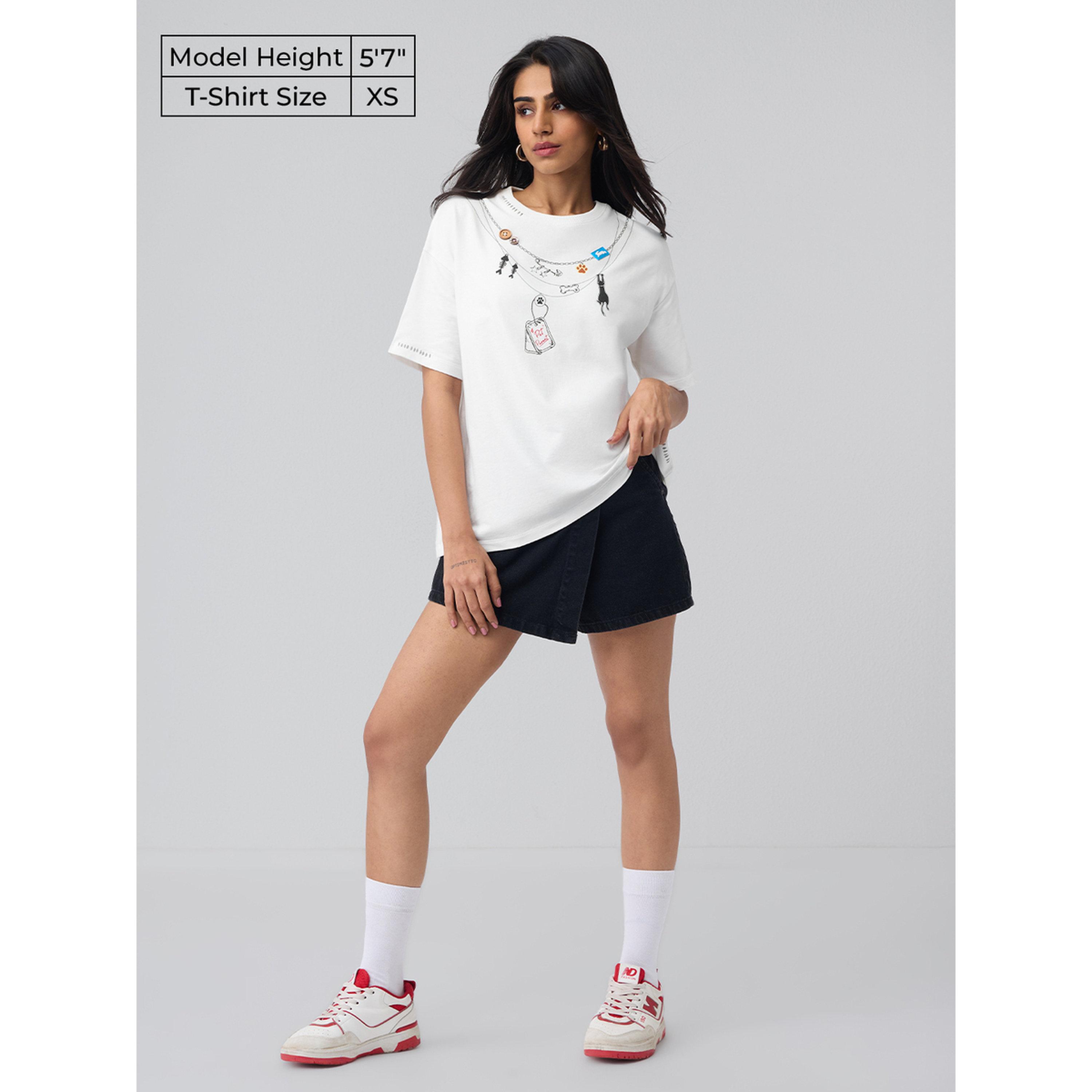 The Souled Store X Styli White Oversized T-Shirt with Pet Tag Print-women-clothing-tshirts-image-2
