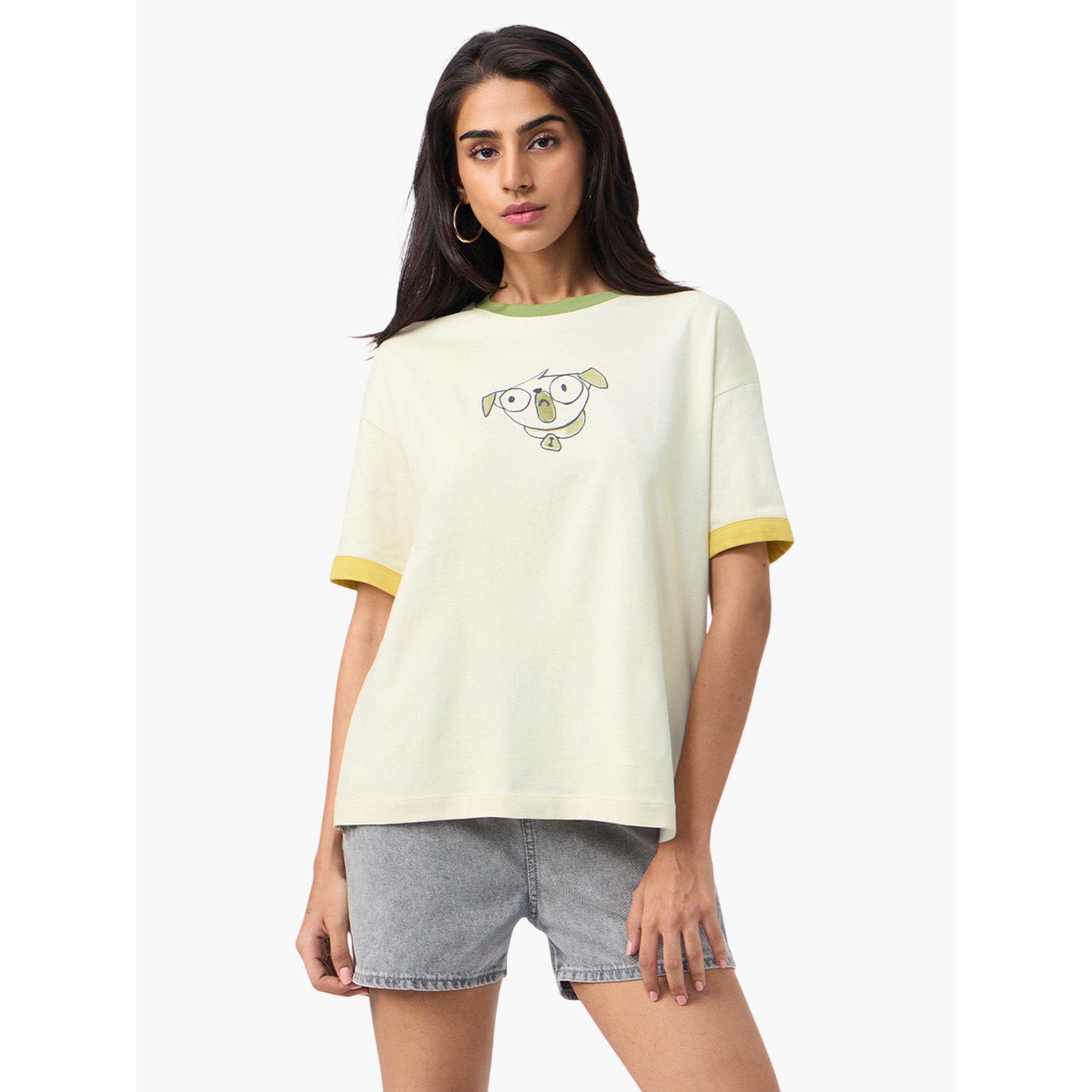 The Souled Store X Styli Off White Animal Graphic Oversized T-Shirt-women-clothing-tshirts-image-1