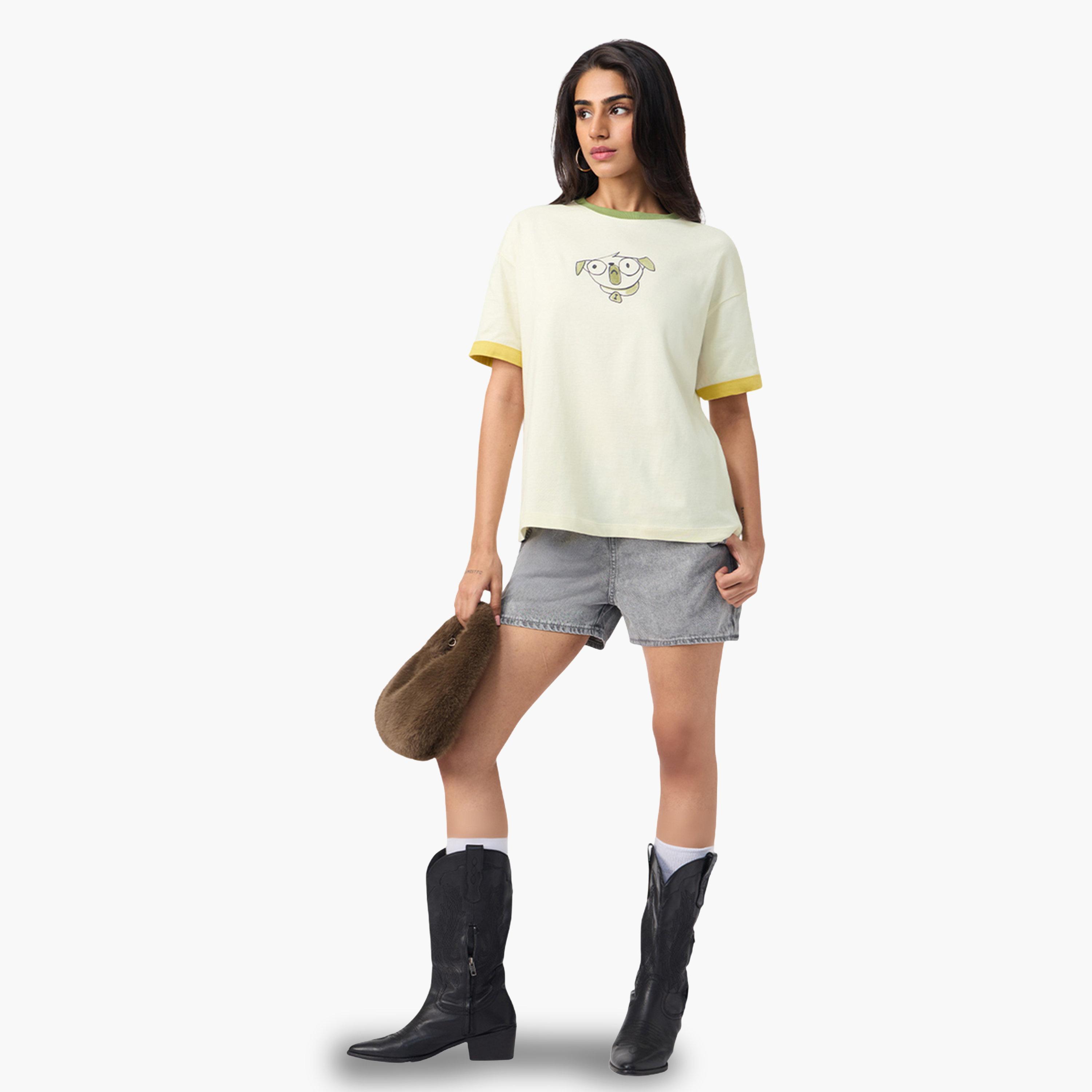 تيشيرت بطبعة حيوانات وقصة واسعة-women-clothing-tshirts-image-2