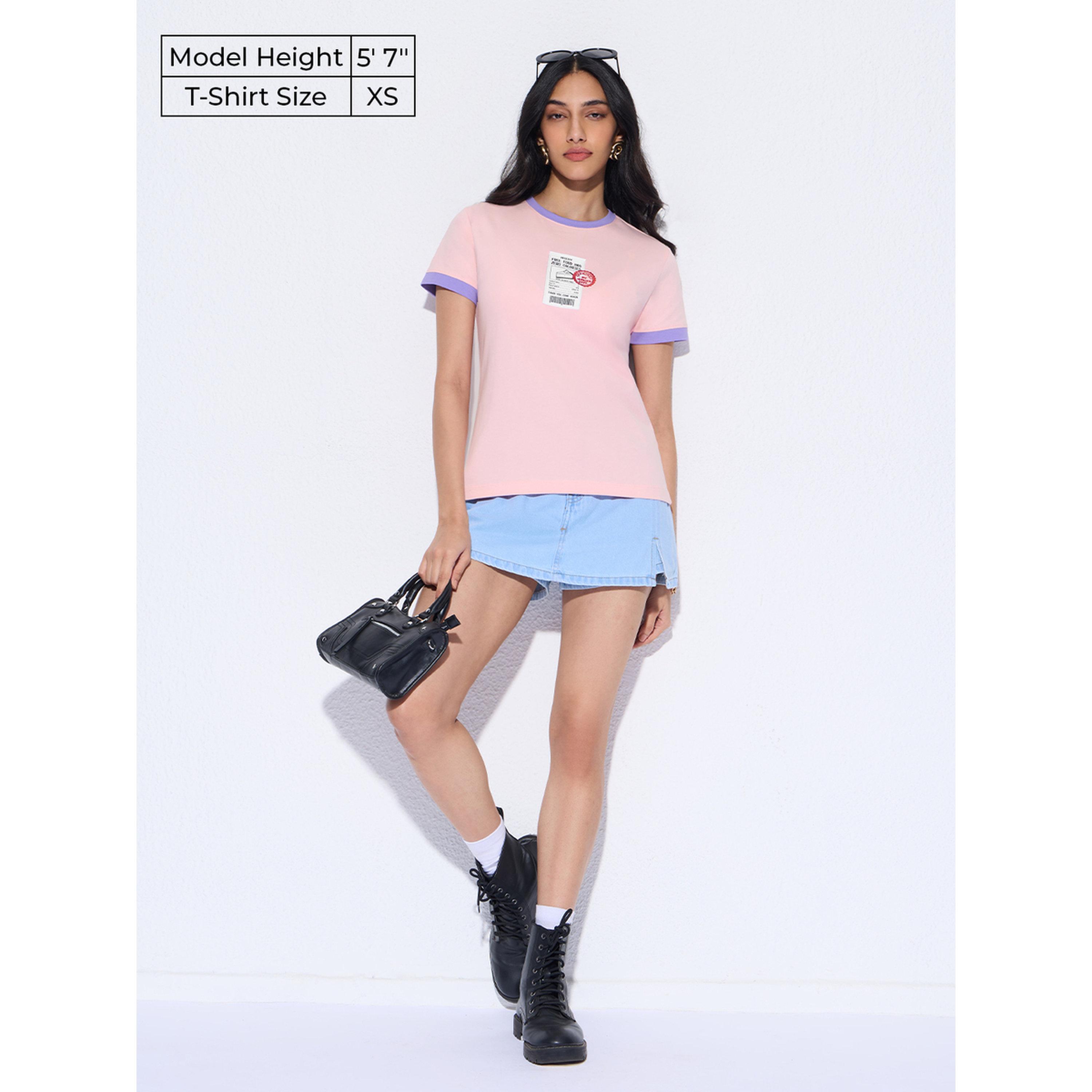 The Souled Store X Styli Pink Ringer T-Shirt with Badge Detail-women-clothing-tshirts-image-2