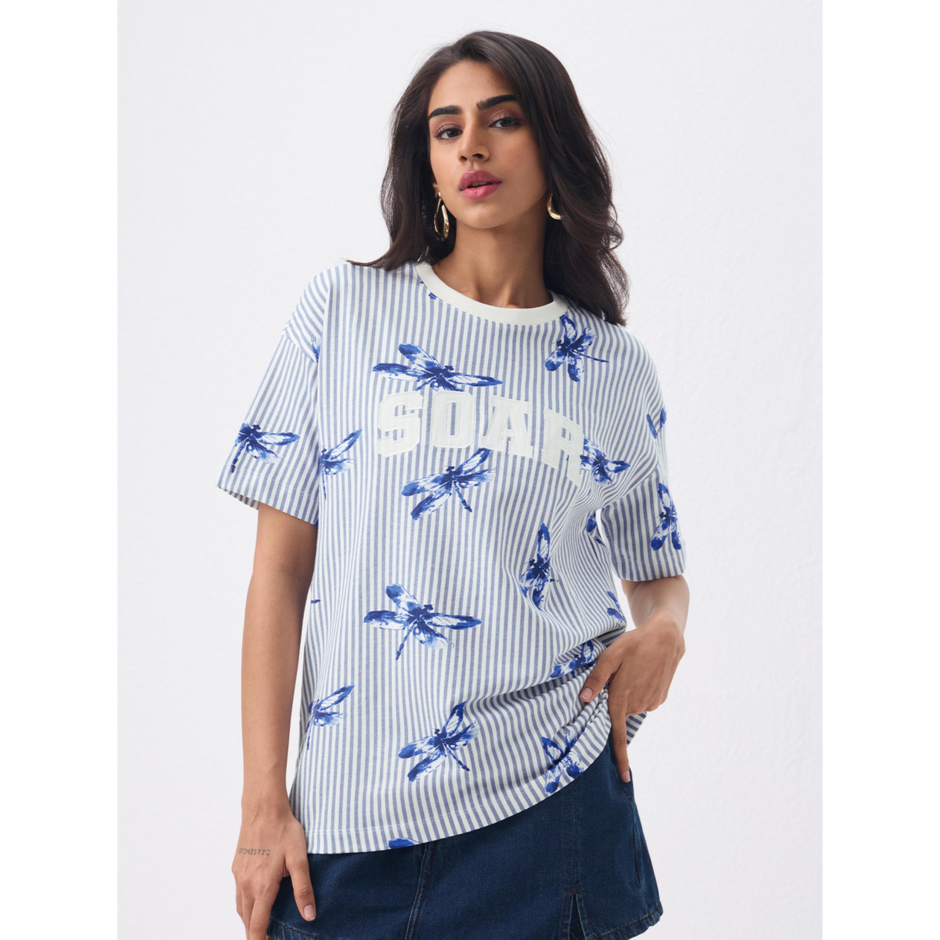 تيشيرت قطن مخططة بقصة واسعة-women-clothing-tshirts-image-1