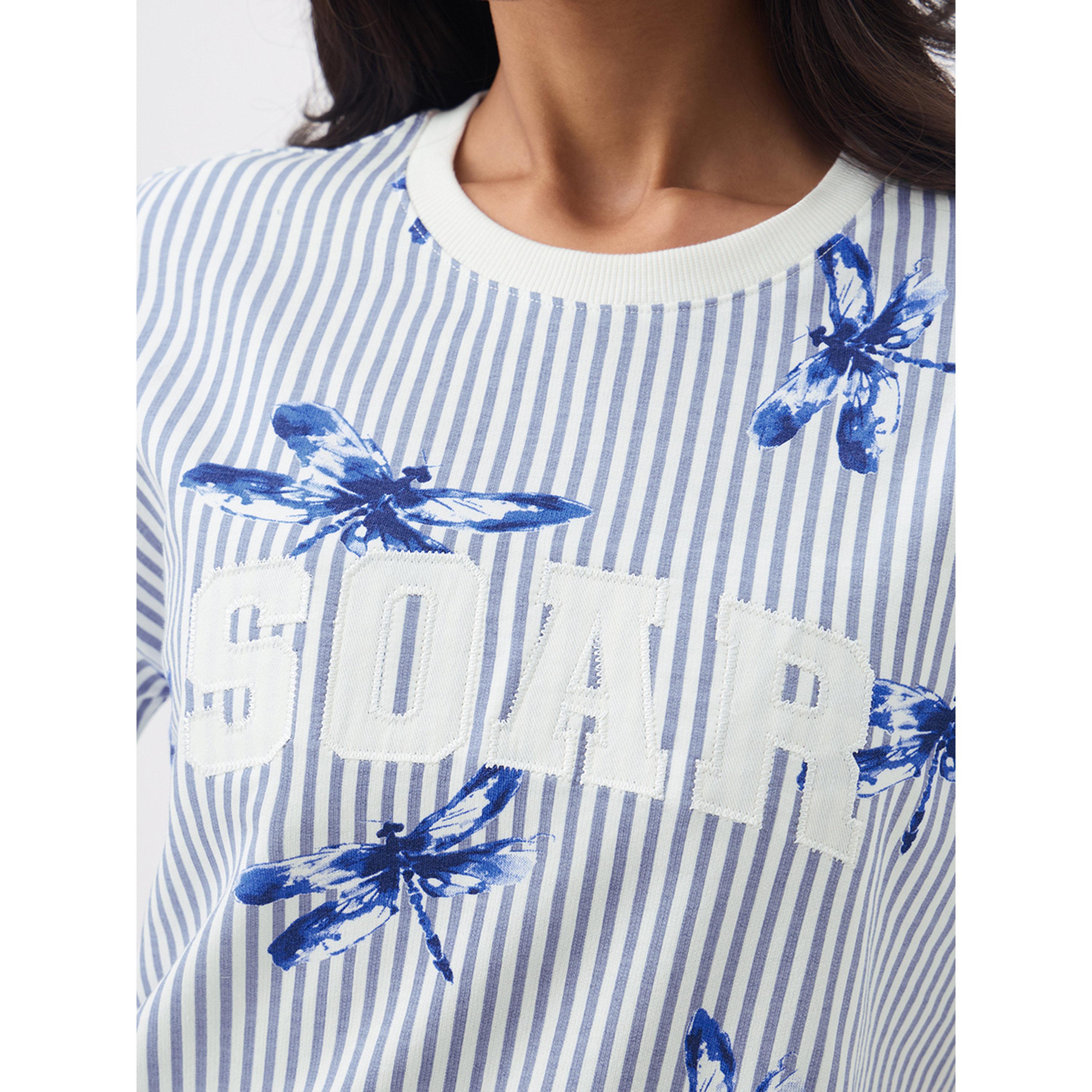 The Souled Store X Styli Blue Striped Oversized Cotton T-Shirt-women-clothing-tshirts-image-5