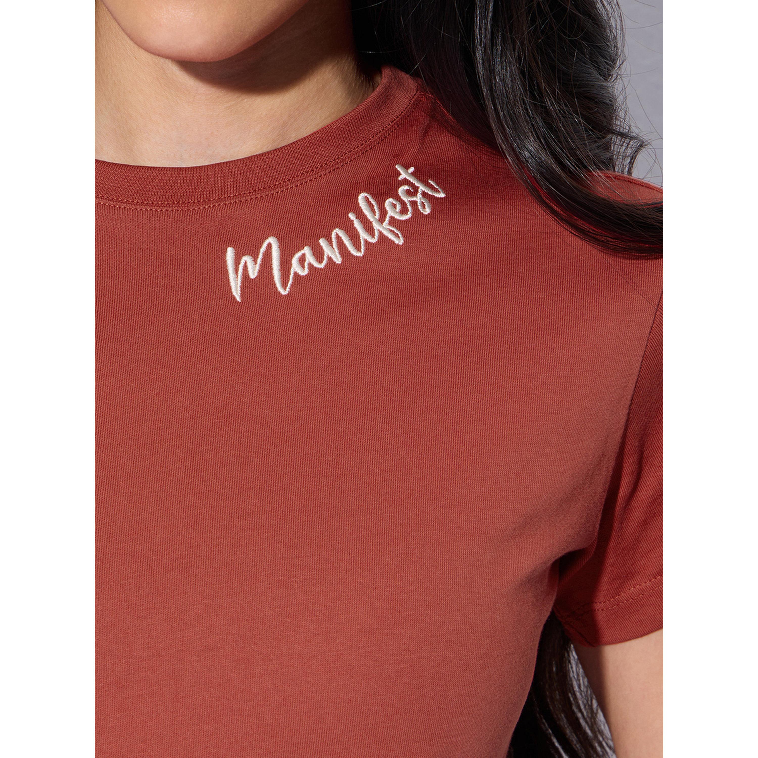 The Souled Store X Styli Rust Round Neck Cotton T-Shirt-women-clothing-tshirts-image-5