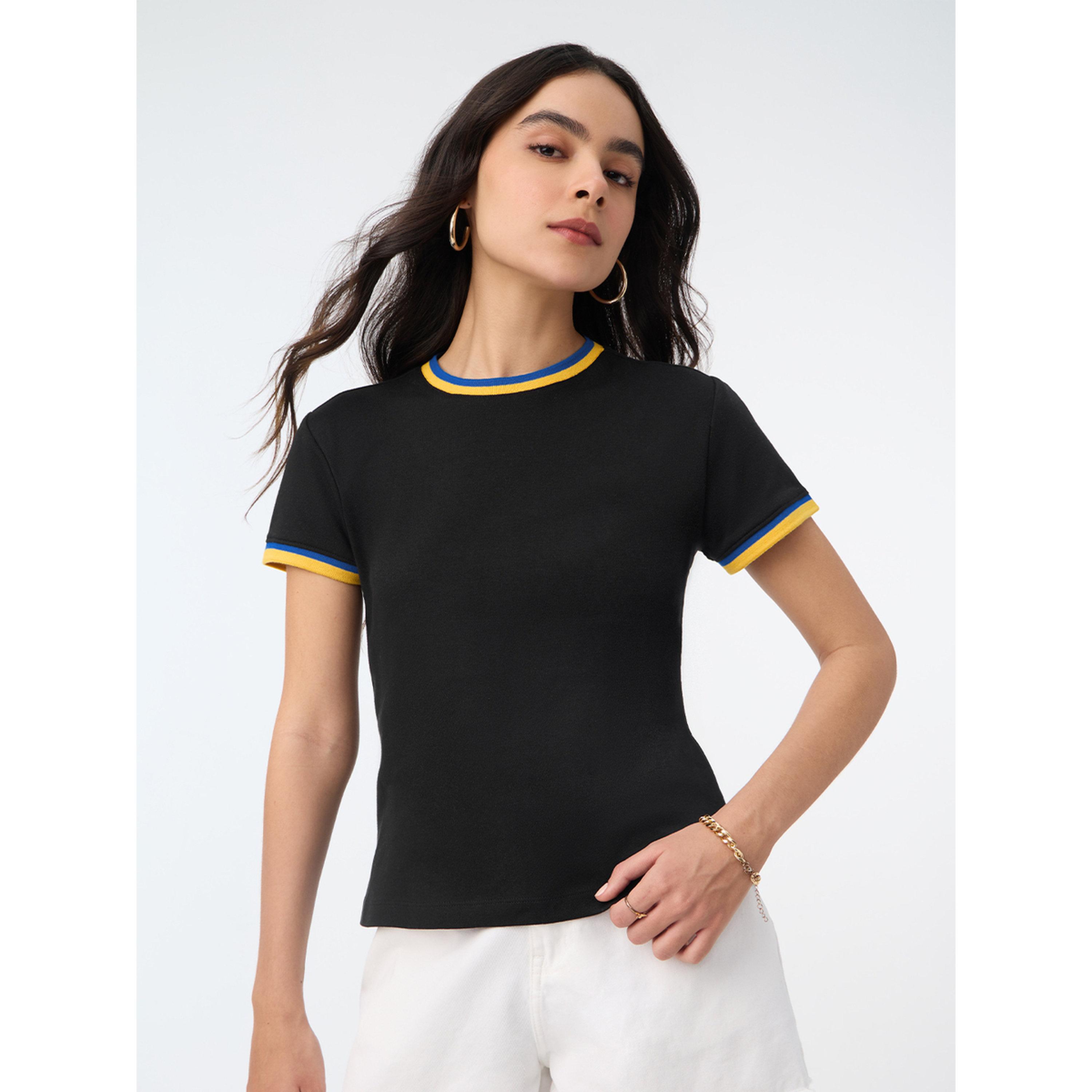 The Souled Store X Styli Black Round Neck Ringer T-Shirt-women-clothing-tshirts-image-1