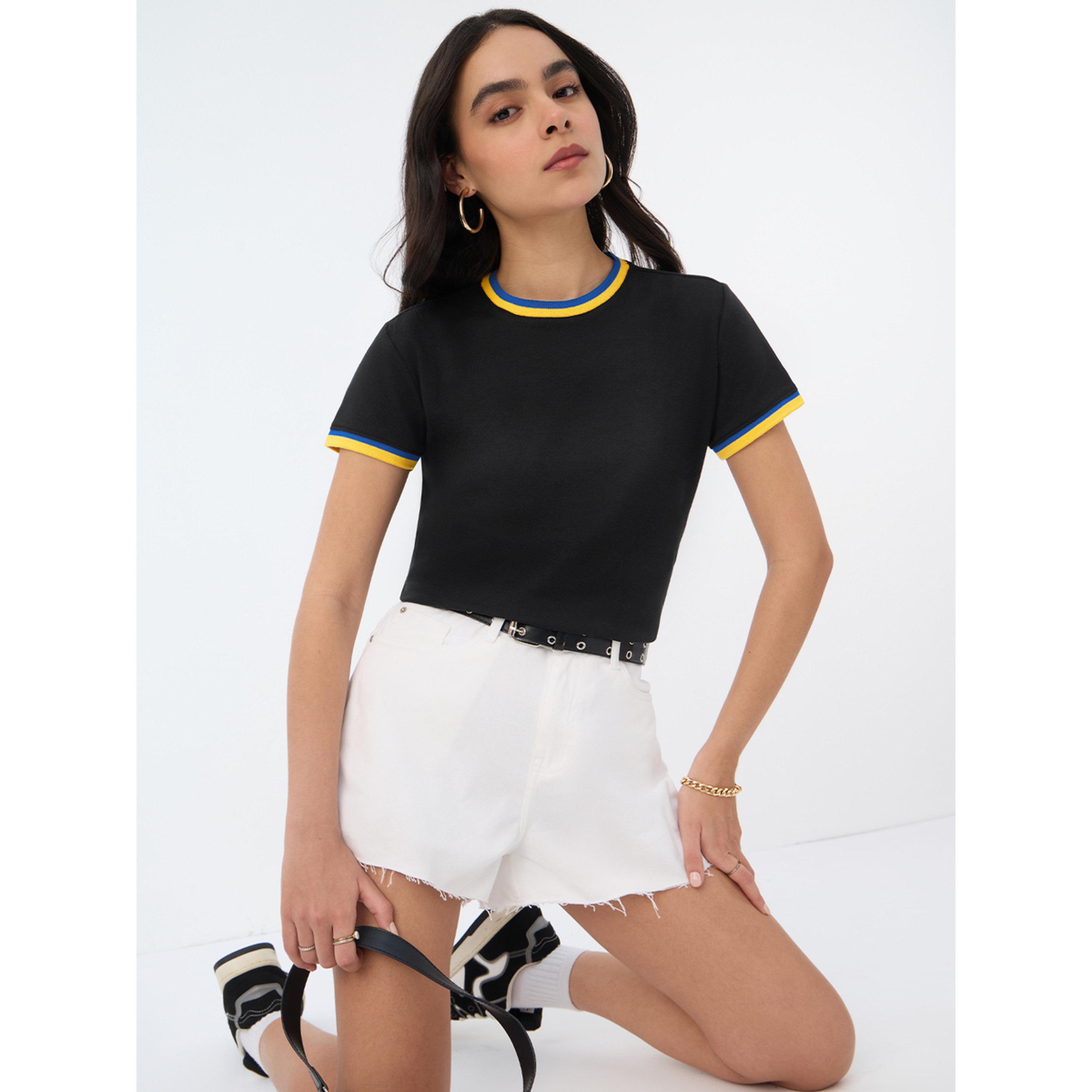 The Souled Store X Styli Black Round Neck Ringer T-Shirt-women-clothing-tshirts-image-4