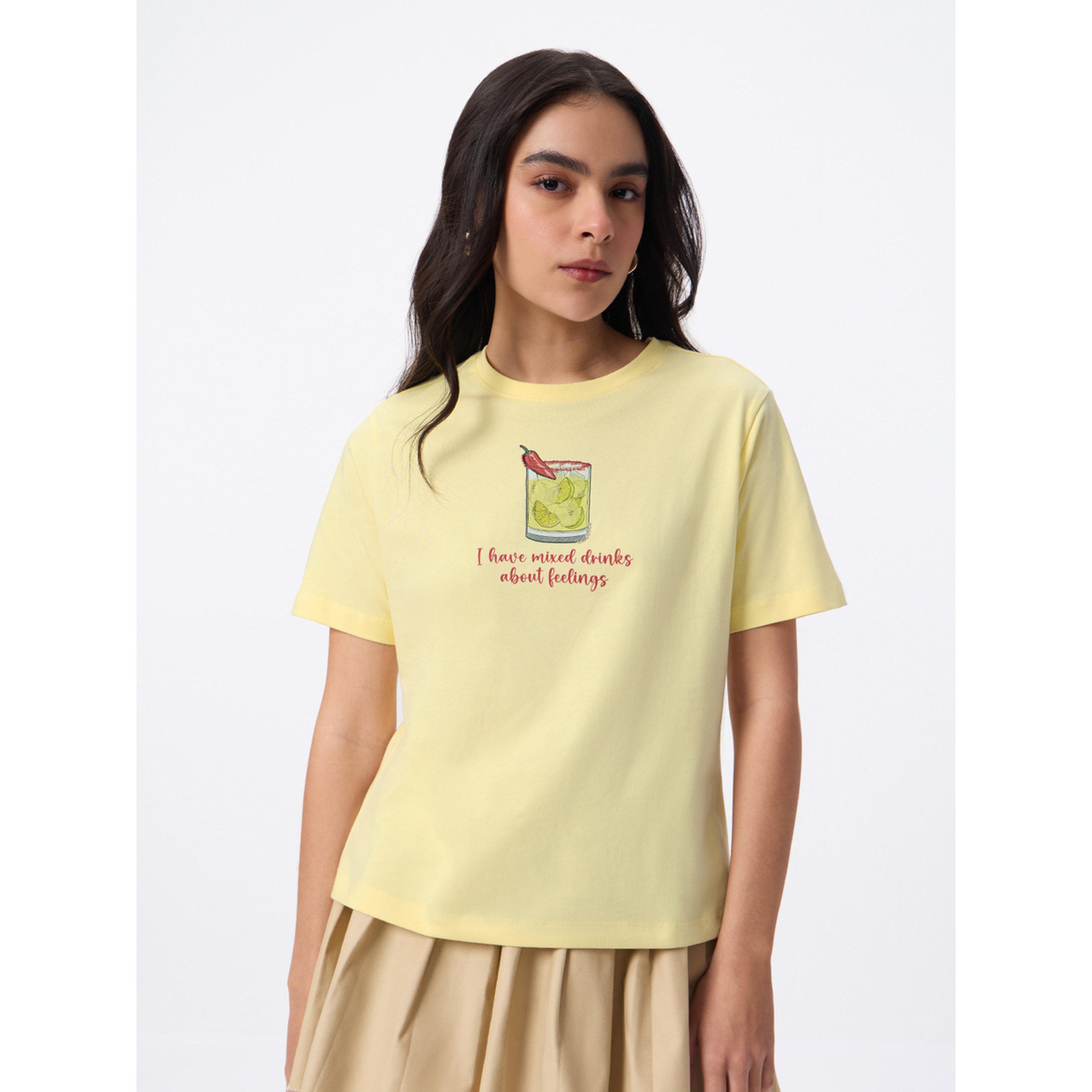 The Souled Store X Styli Yellow Graphic Print Cotton T-Shirt-women-clothing-tshirts-image-1
