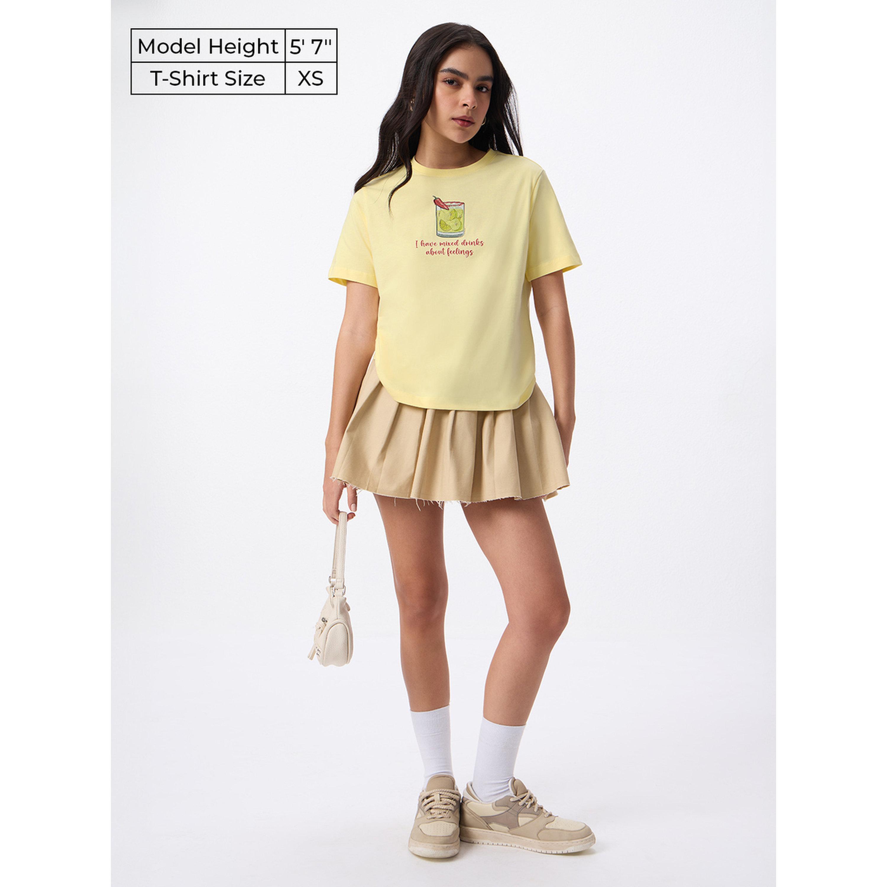 The Souled Store X Styli Yellow Graphic Print Cotton T-Shirt-women-clothing-tshirts-image-2