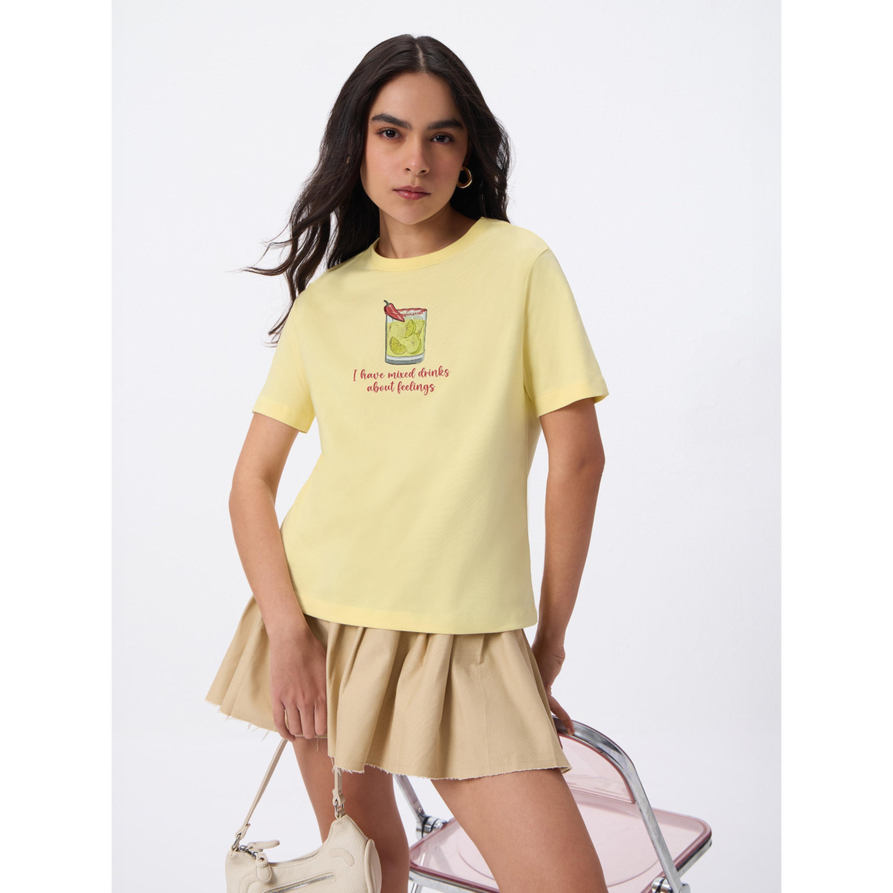 The Souled Store X Styli Yellow Graphic Print Cotton T-Shirt-women-clothing-tshirts-image-4