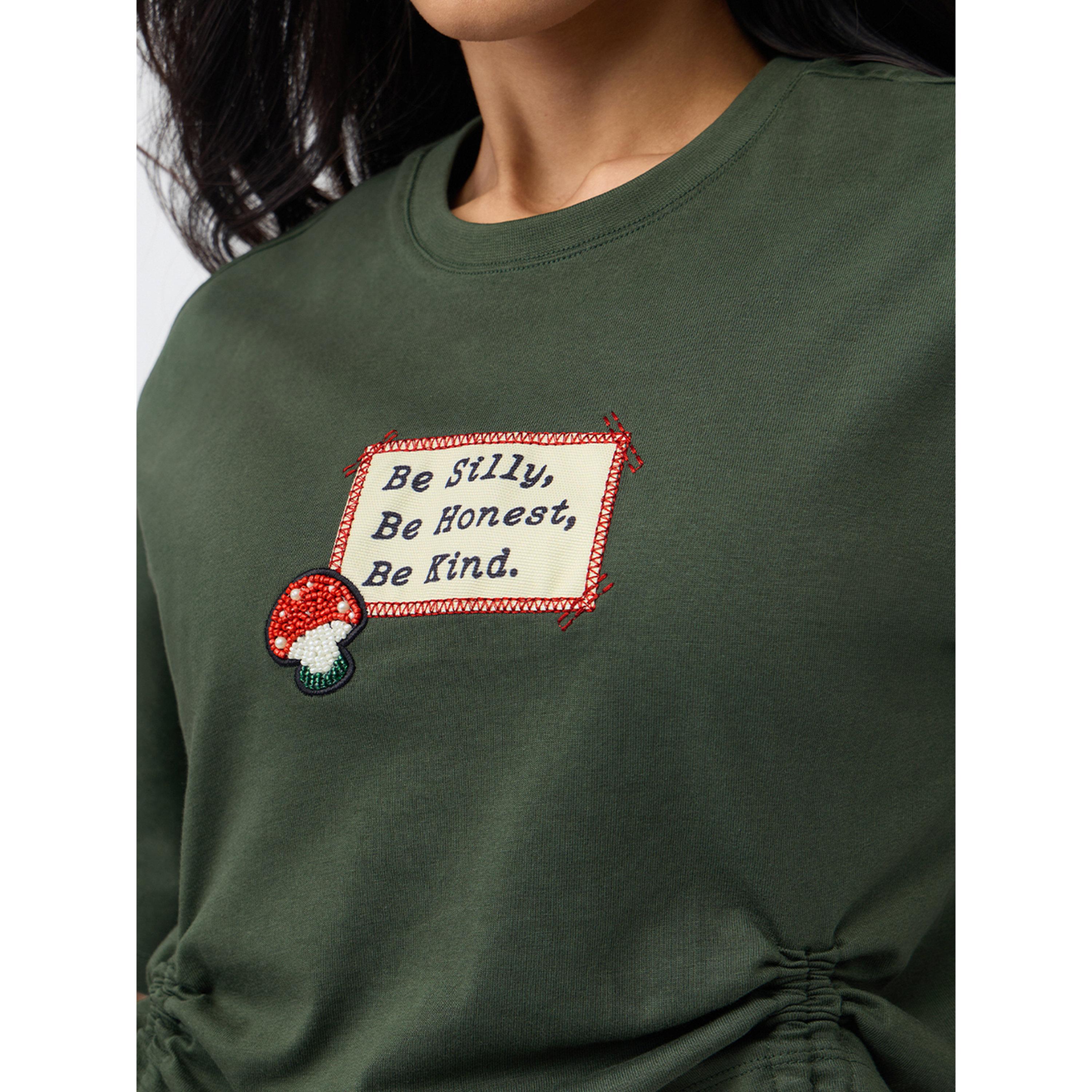 The Souled Store X Styli Olive Ruched Detail Cotton Crop T-Shirt-women-clothing-tshirts-image-6