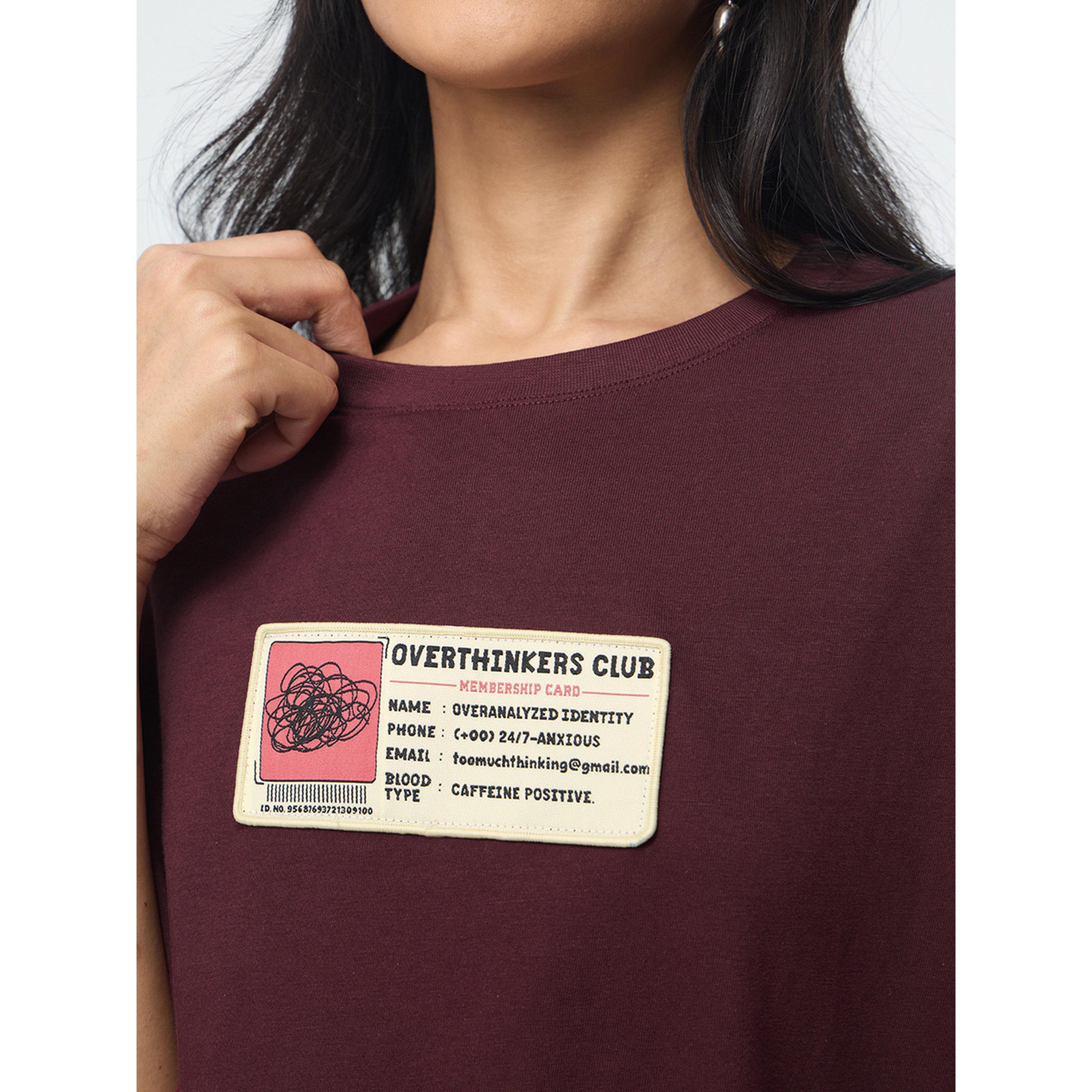 The Souled Store X Styli Maroon Badge Detail Cotton Oversized T-Shirt-women-clothing-tshirts-image-5