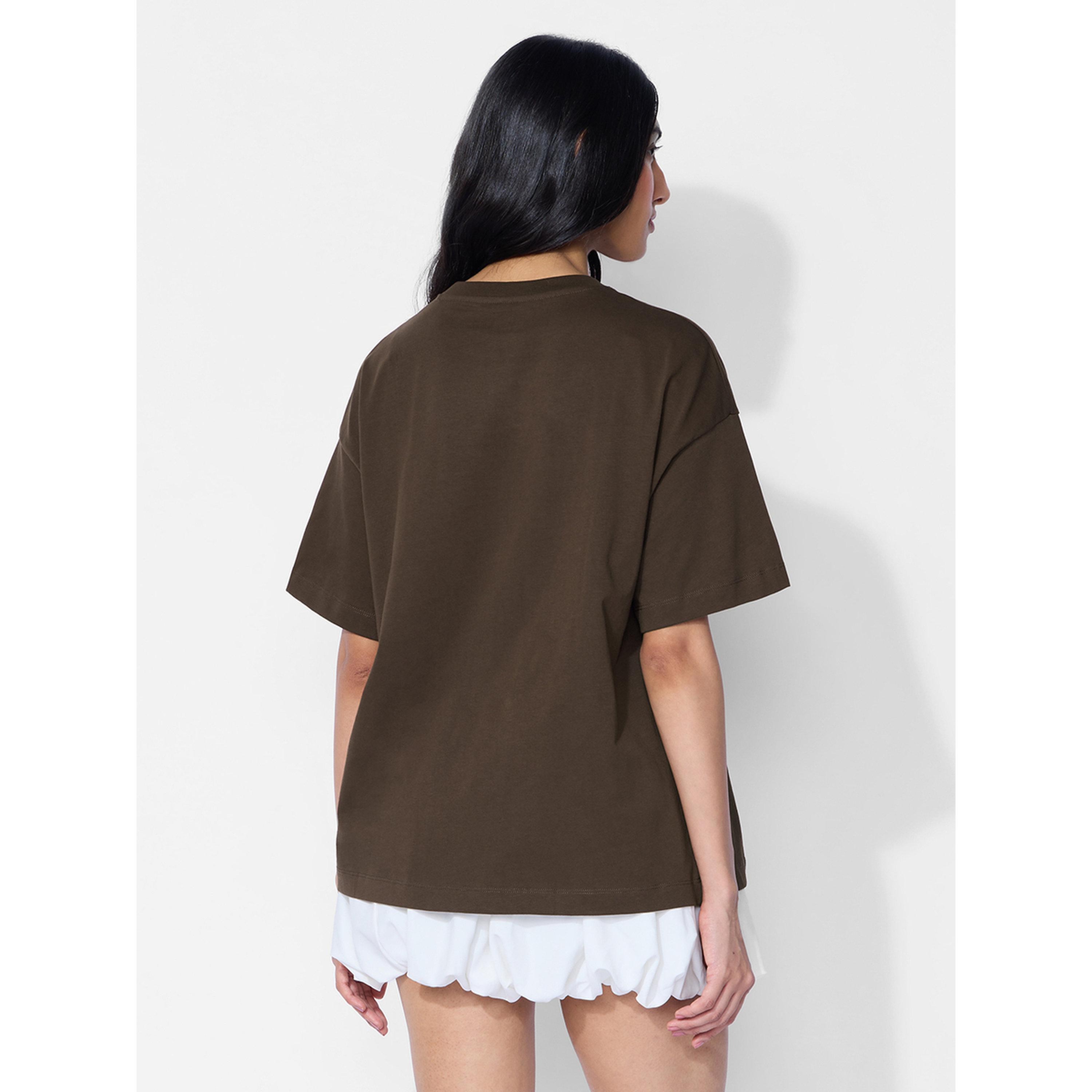 The Souled Store X Styli Brown Cotton Oversized T-Shirt-women-clothing-tshirts-image-3