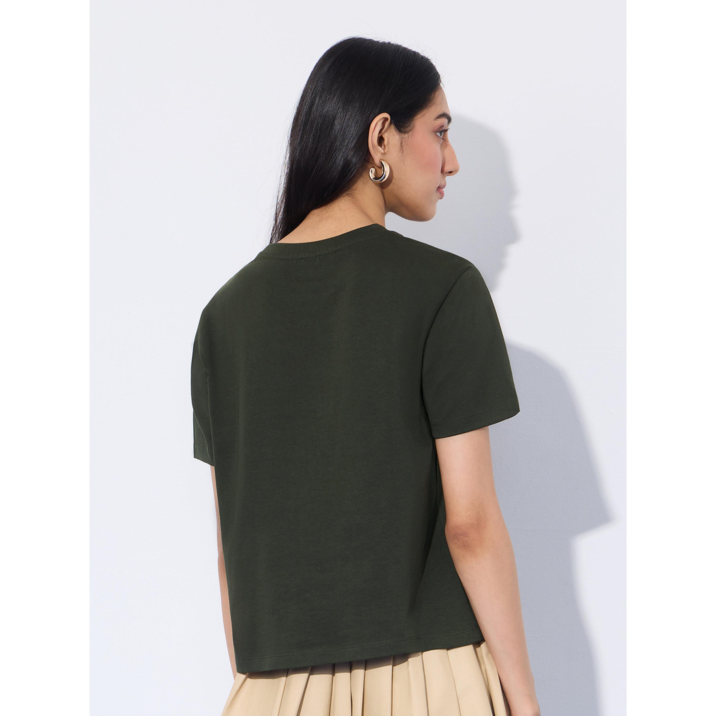 The Souled Store X Styli Olive Cotton Embroidered Boxy T-Shirt-women-clothing-tshirts-image-3
