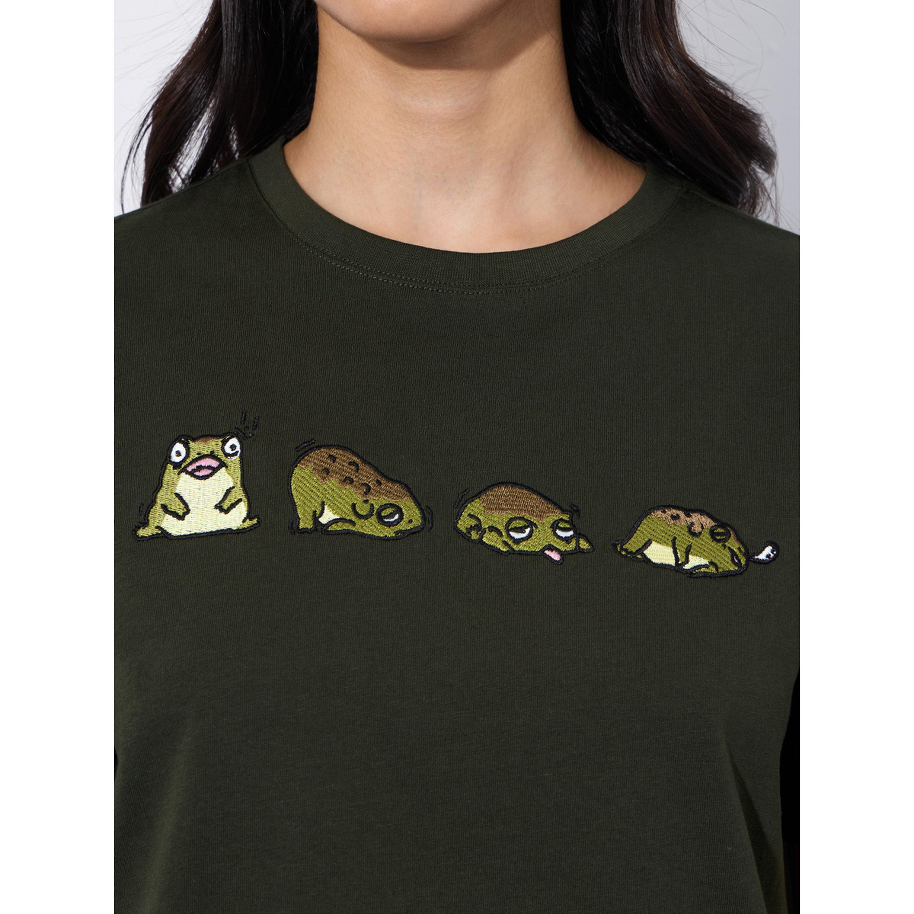 The Souled Store X Styli Olive Cotton Embroidered Boxy T-Shirt-women-clothing-tshirts-image-6
