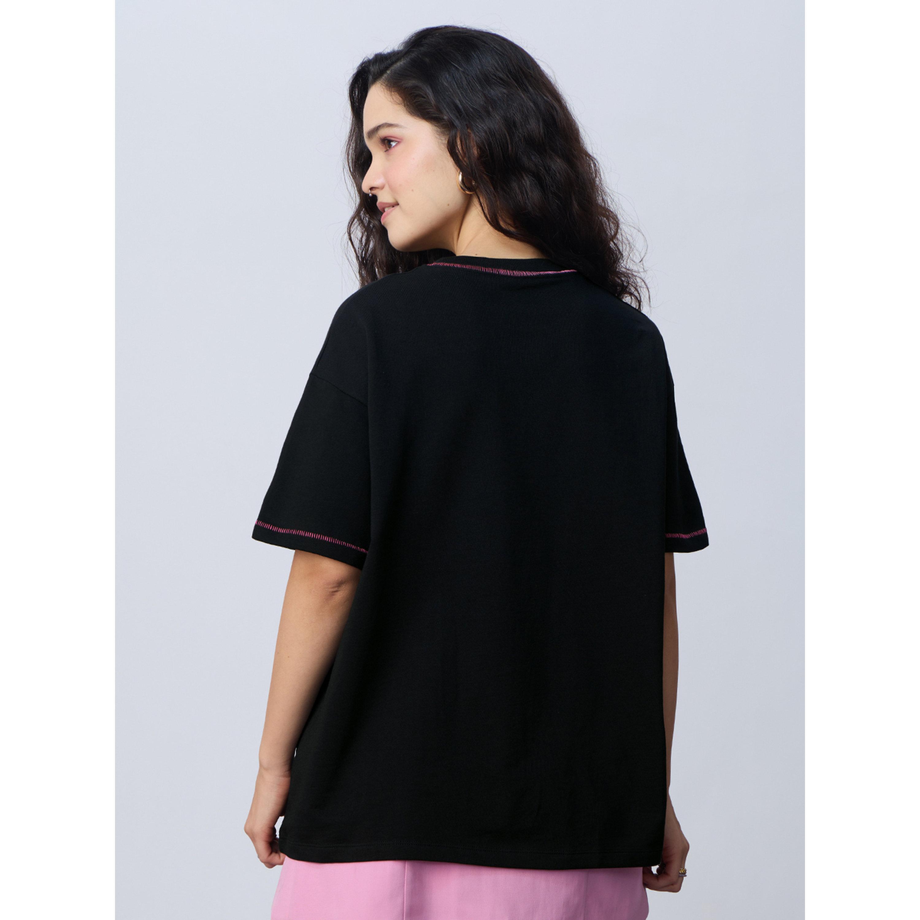 The Souled Store X Styli Black Cotton Embroidered Oversized T-Shirt-women-clothing-tshirts-image-3