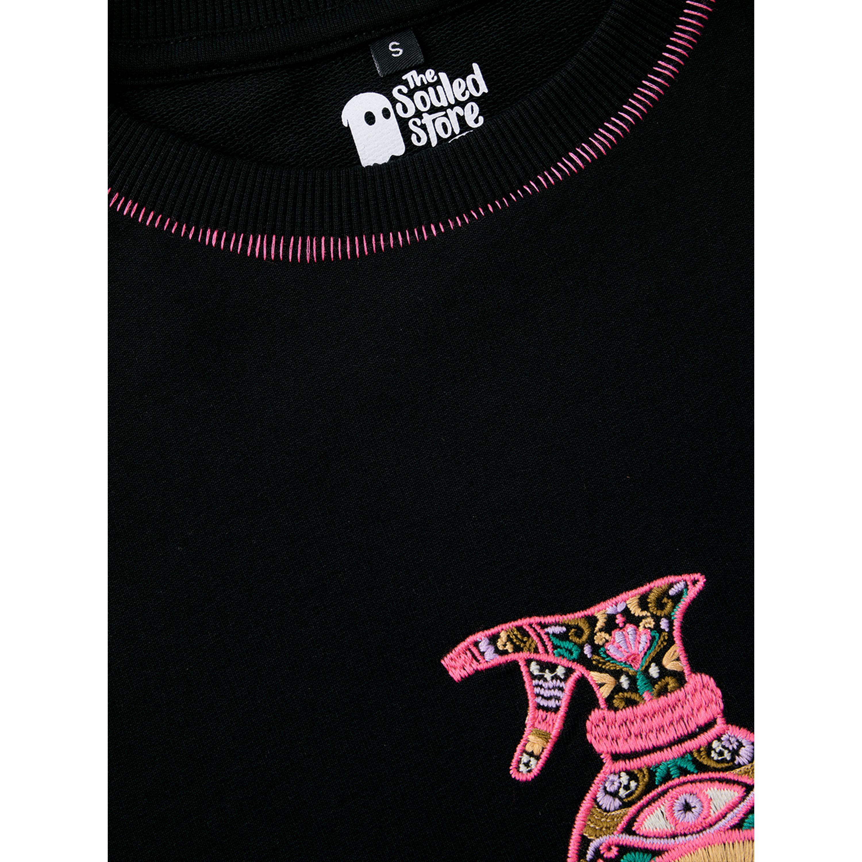 The Souled Store X Styli Black Cotton Embroidered Oversized T-Shirt-women-clothing-tshirts-image-4