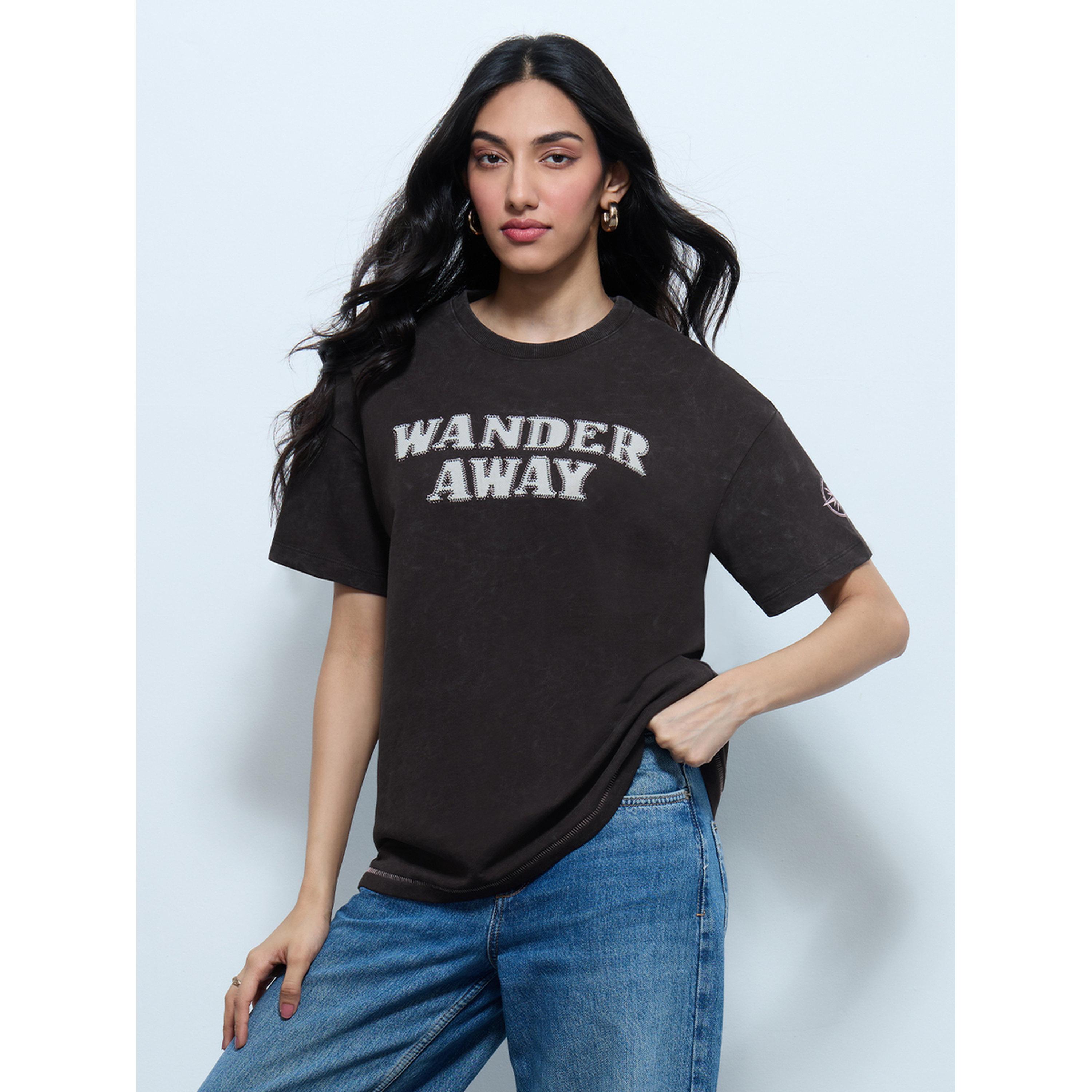 The Souled Store X Styli Black Washed Cotton Oversized T-Shirt-women-clothing-tshirts-image-1