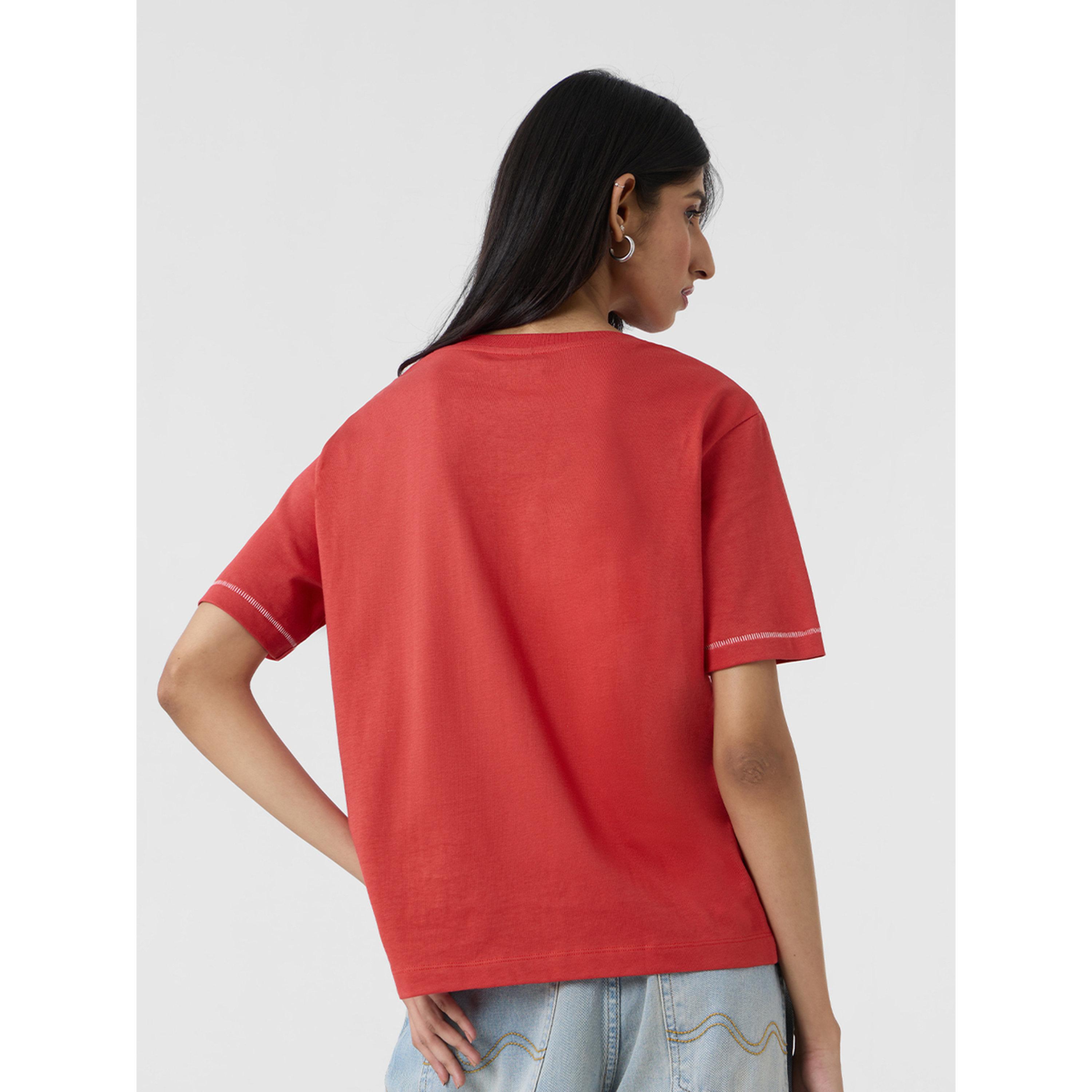 The Souled Store X Styli Red Teddy Embroidered Relaxed Fit T-Shirt-women-clothing-tshirts-image-4