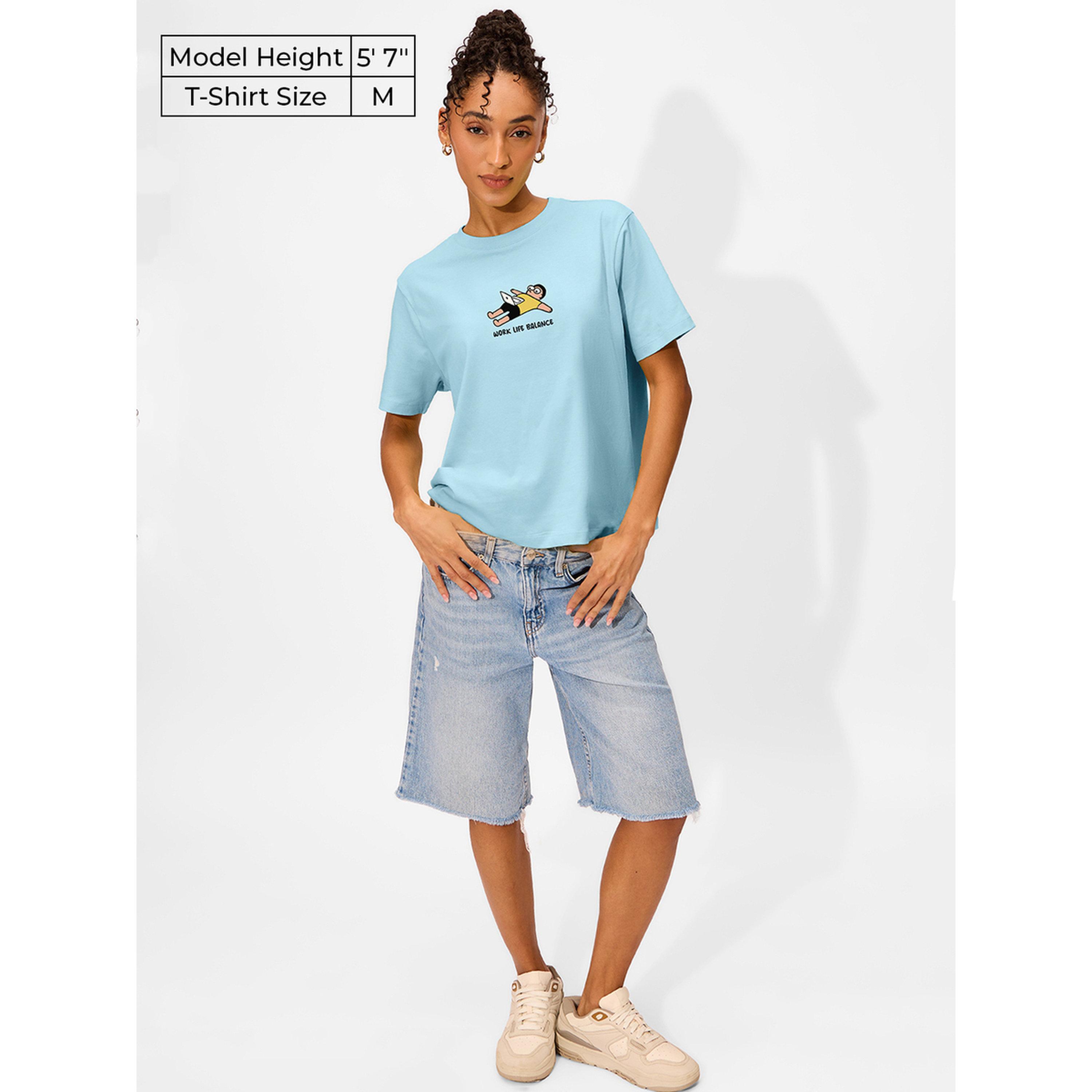 The Souled Store X Styli Blue Graphic Print Relaxed Fit T-Shirt-women-clothing-tshirts-image-2