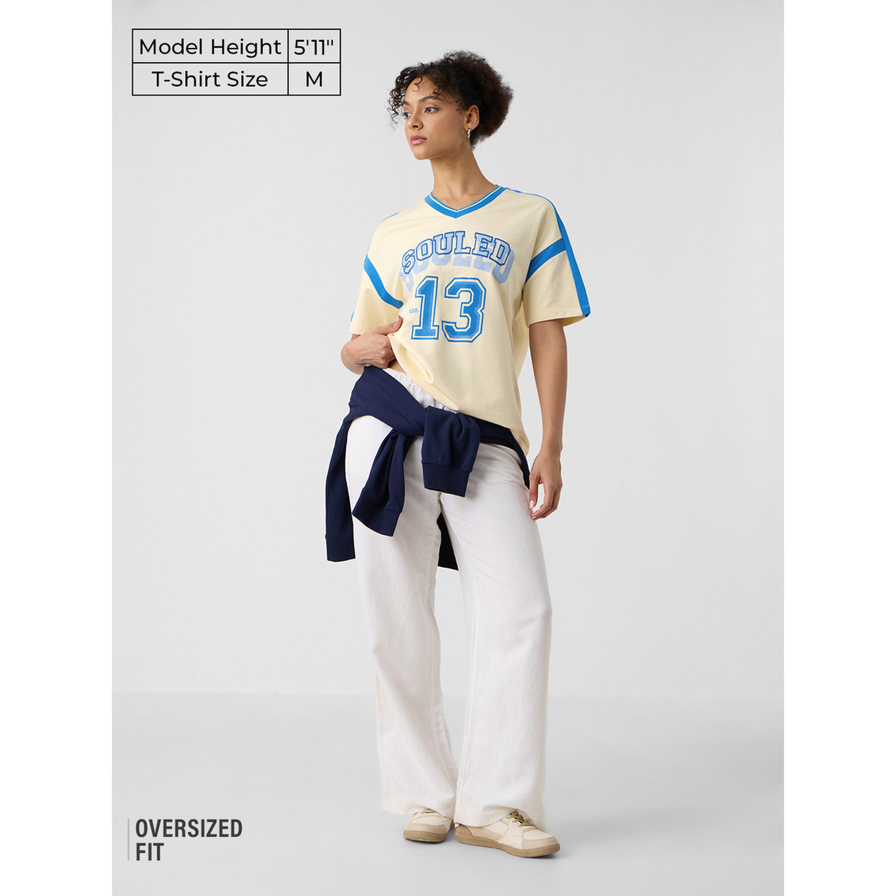 The Souled Store X Styli Cream Varsity Style Oversized T-Shirt-women-clothing-tshirts-image-2
