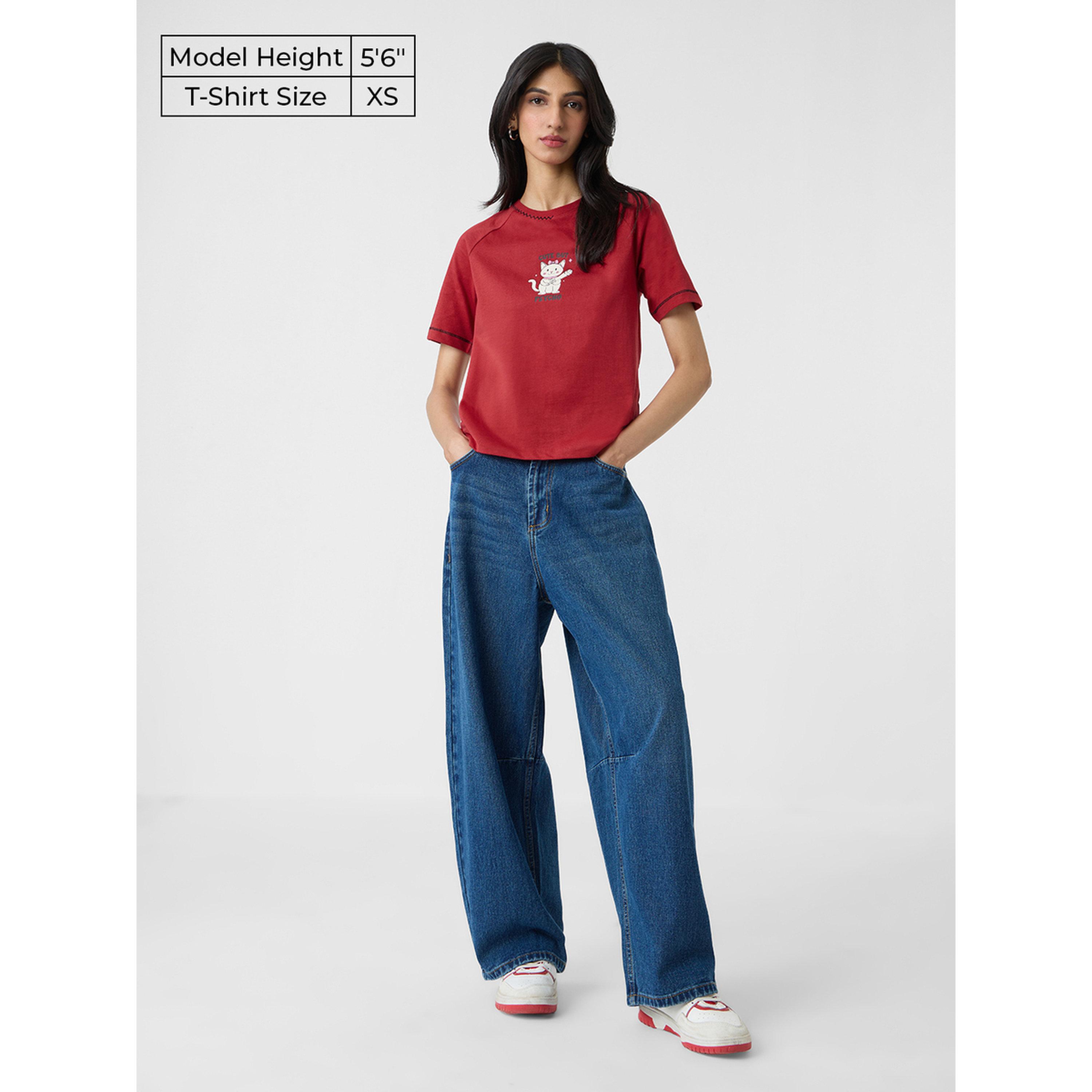 تيشيرت بطبعة قطة لطيفة بقصة مريحة-women-clothing-tshirts-image-2