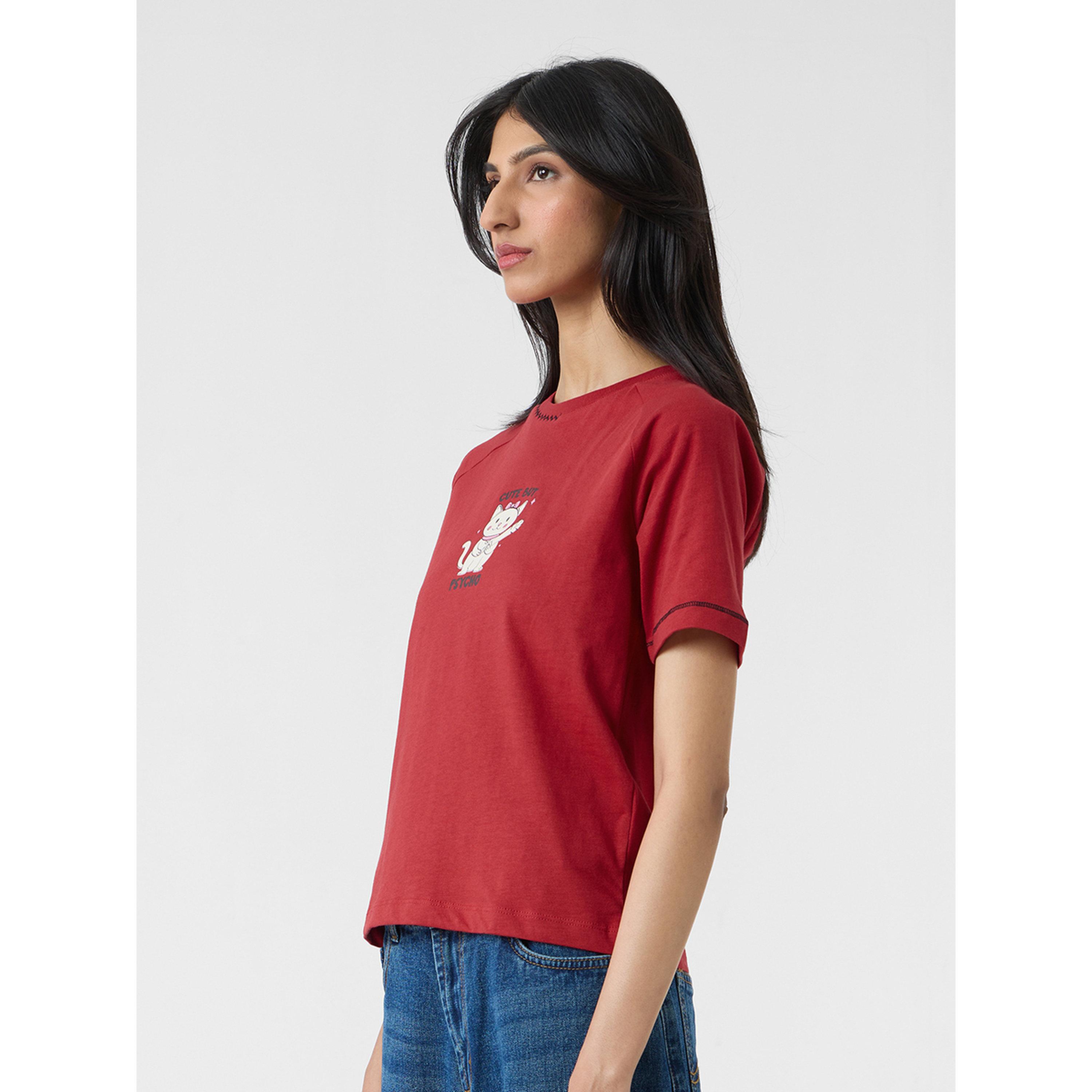 The Souled Store X Styli Red Cute Cat Relaxed Fit T-Shirt-women-clothing-tshirts-image-4
