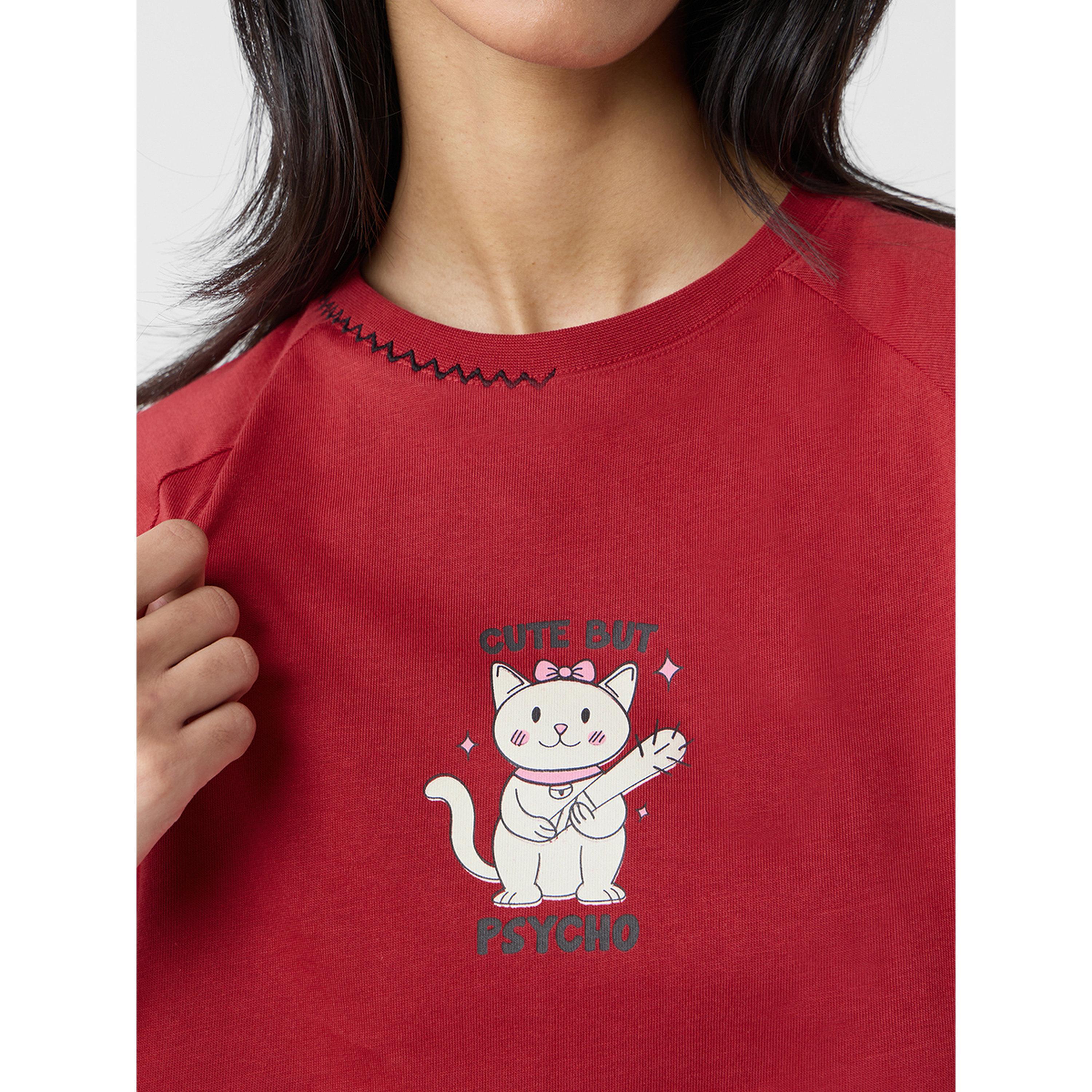The Souled Store X Styli Red Cute Cat Relaxed Fit T-Shirt-women-clothing-tshirts-image-6