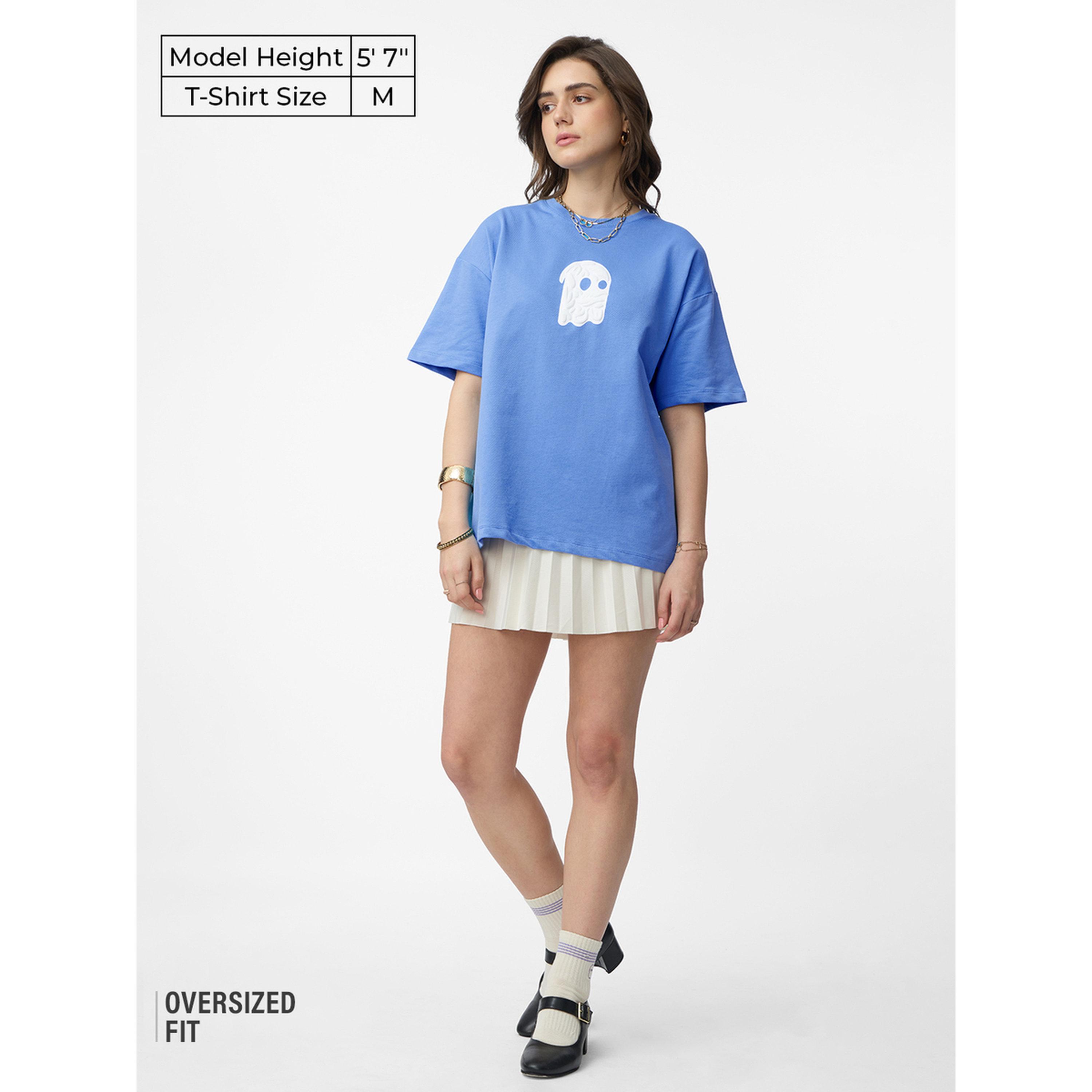 The Souled Store X Styli Blue Oversized Puff Print T-Shirt-women-clothing-tshirts-image-2