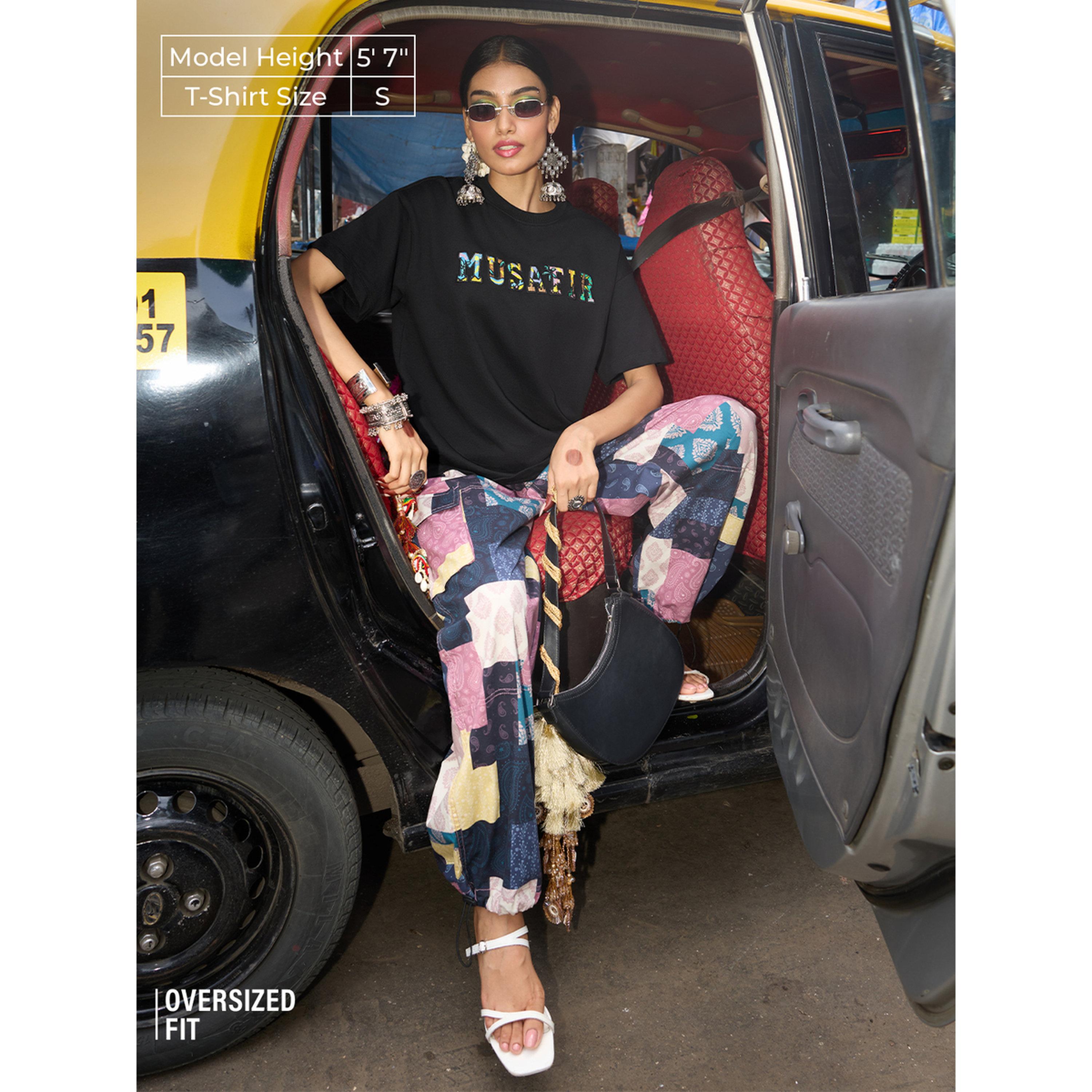 The Souled Store X Styli Black Embroidered Oversized T-Shirt-women-clothing-tshirts-image-2