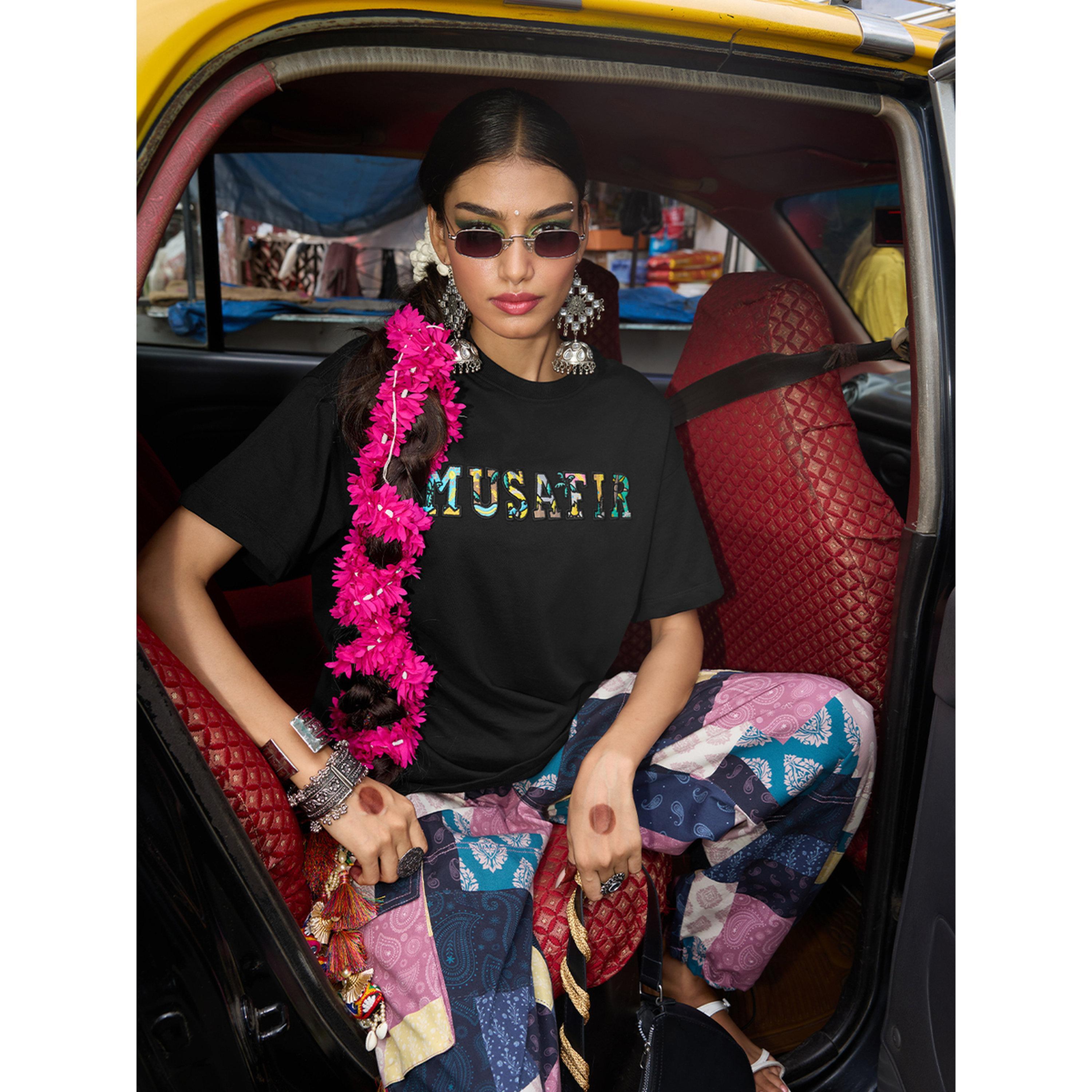 The Souled Store X Styli Black Embroidered Oversized T-Shirt-women-clothing-tshirts-image-3