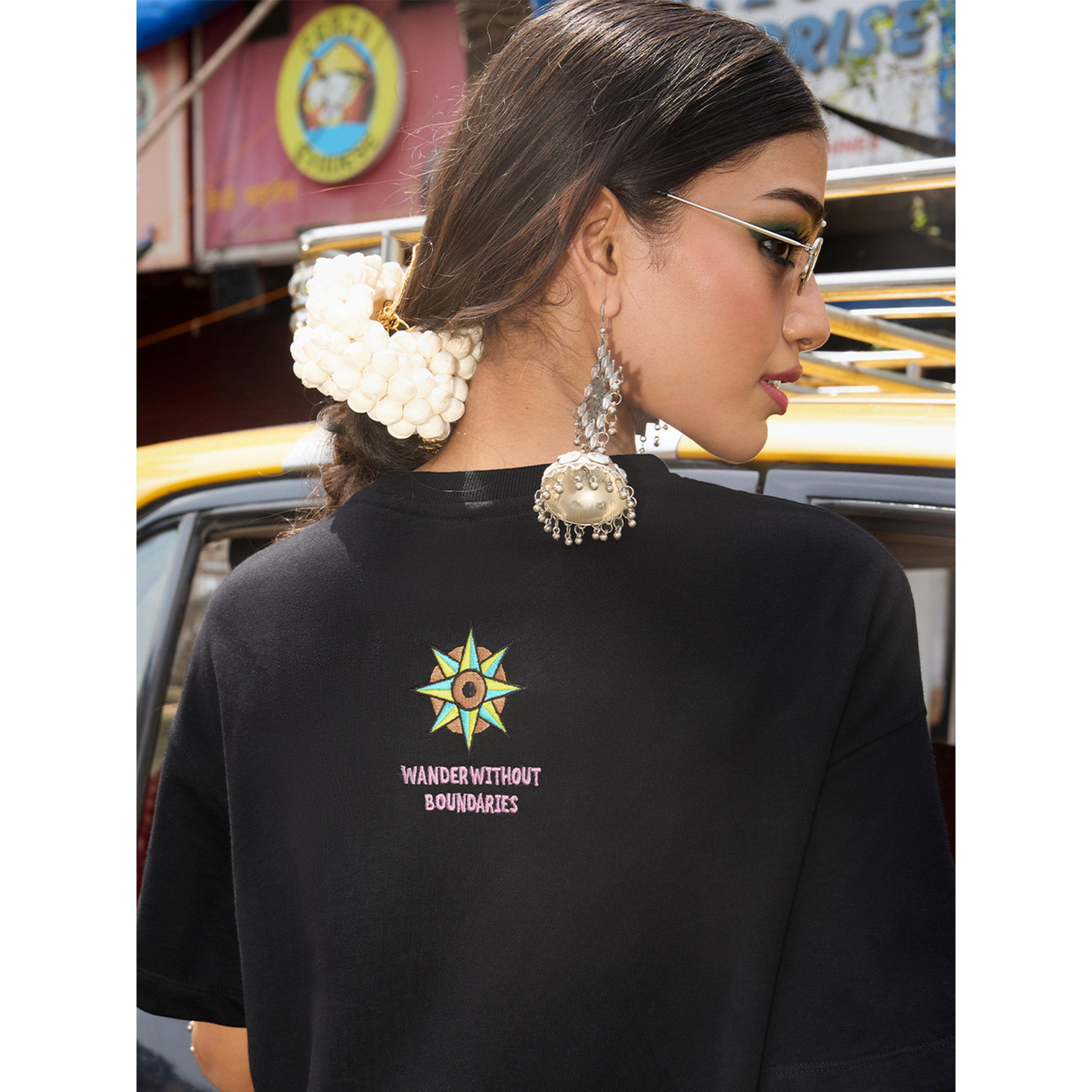 The Souled Store X Styli Black Embroidered Oversized T-Shirt-women-clothing-tshirts-image-4