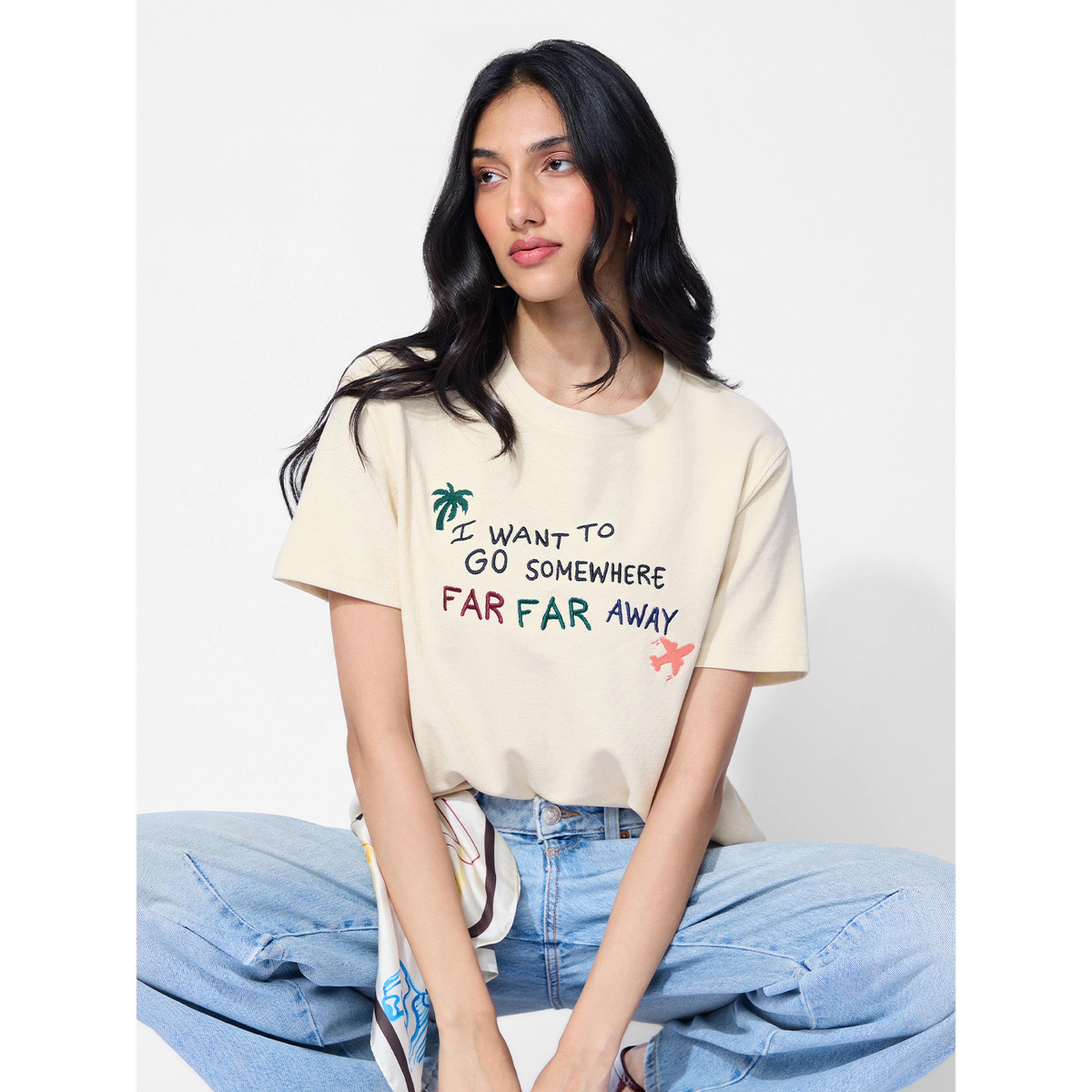 The Souled Store X Styli Off White Embroidered Slogan Relaxed Fit T-Shirt-women-clothing-tshirts-image-3