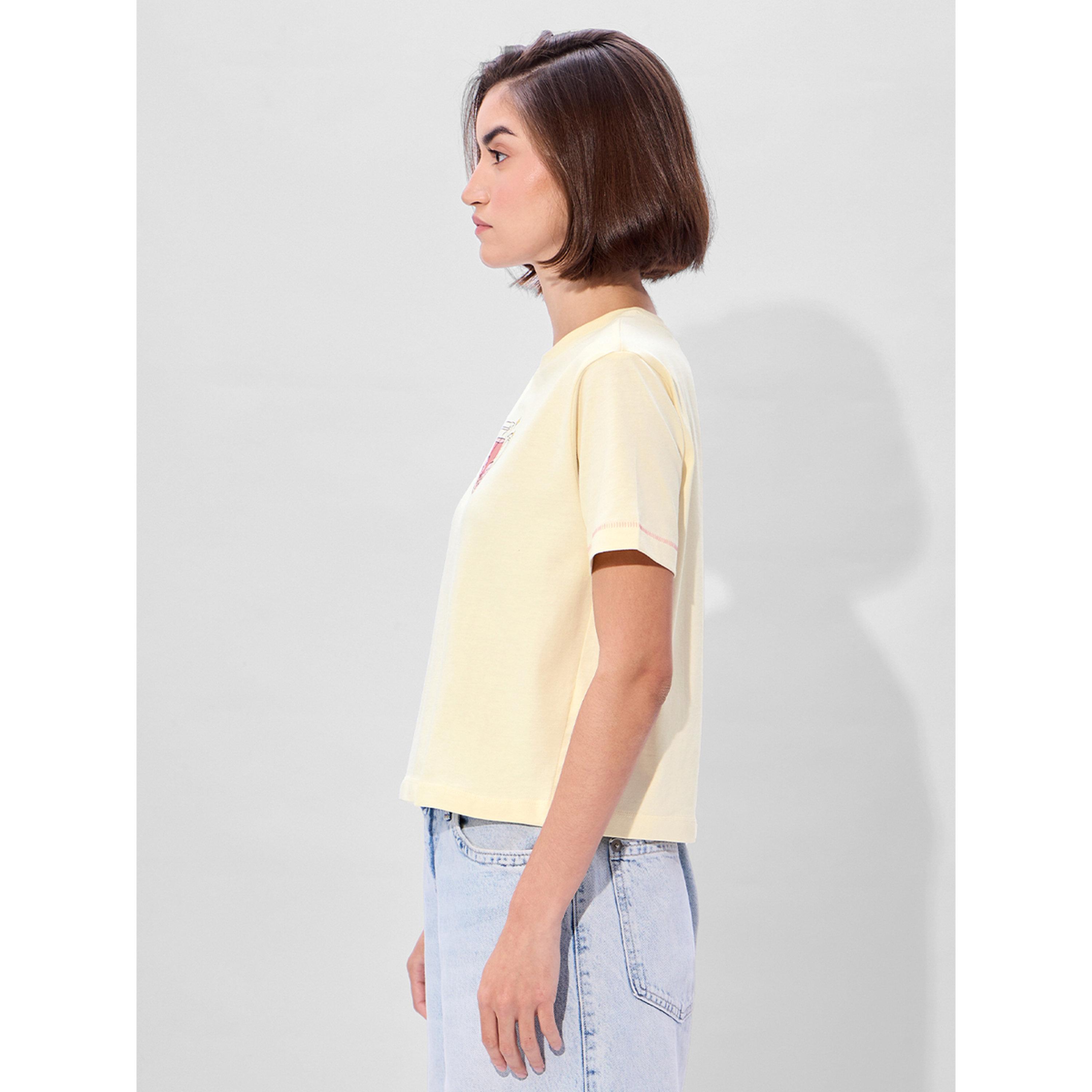 The Souled Store X Styli Cream Embroidered Cup Relaxed Fit T-Shirt-women-clothing-tshirts-image-4