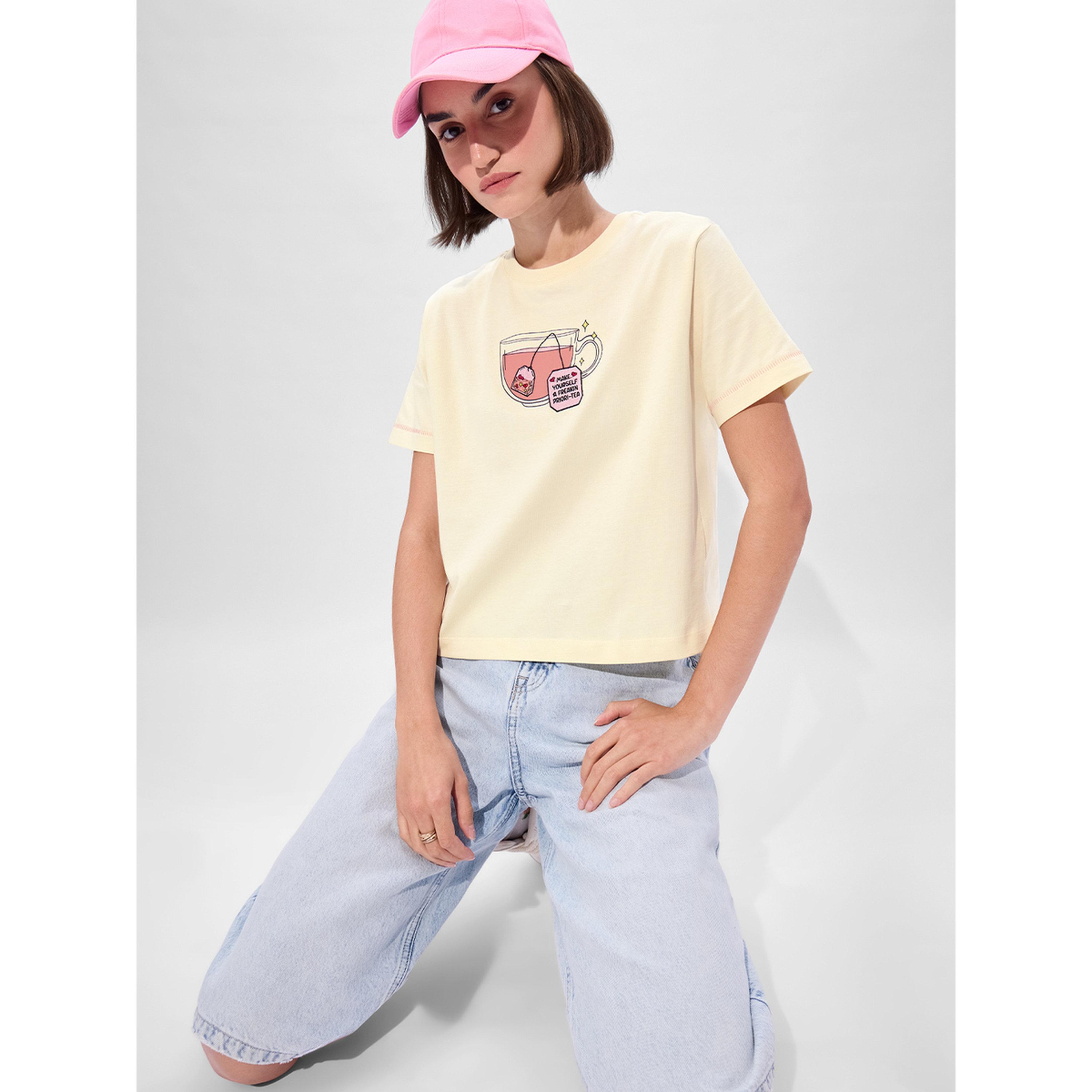 The Souled Store X Styli Cream Embroidered Cup Relaxed Fit T-Shirt-women-clothing-tshirts-image-6