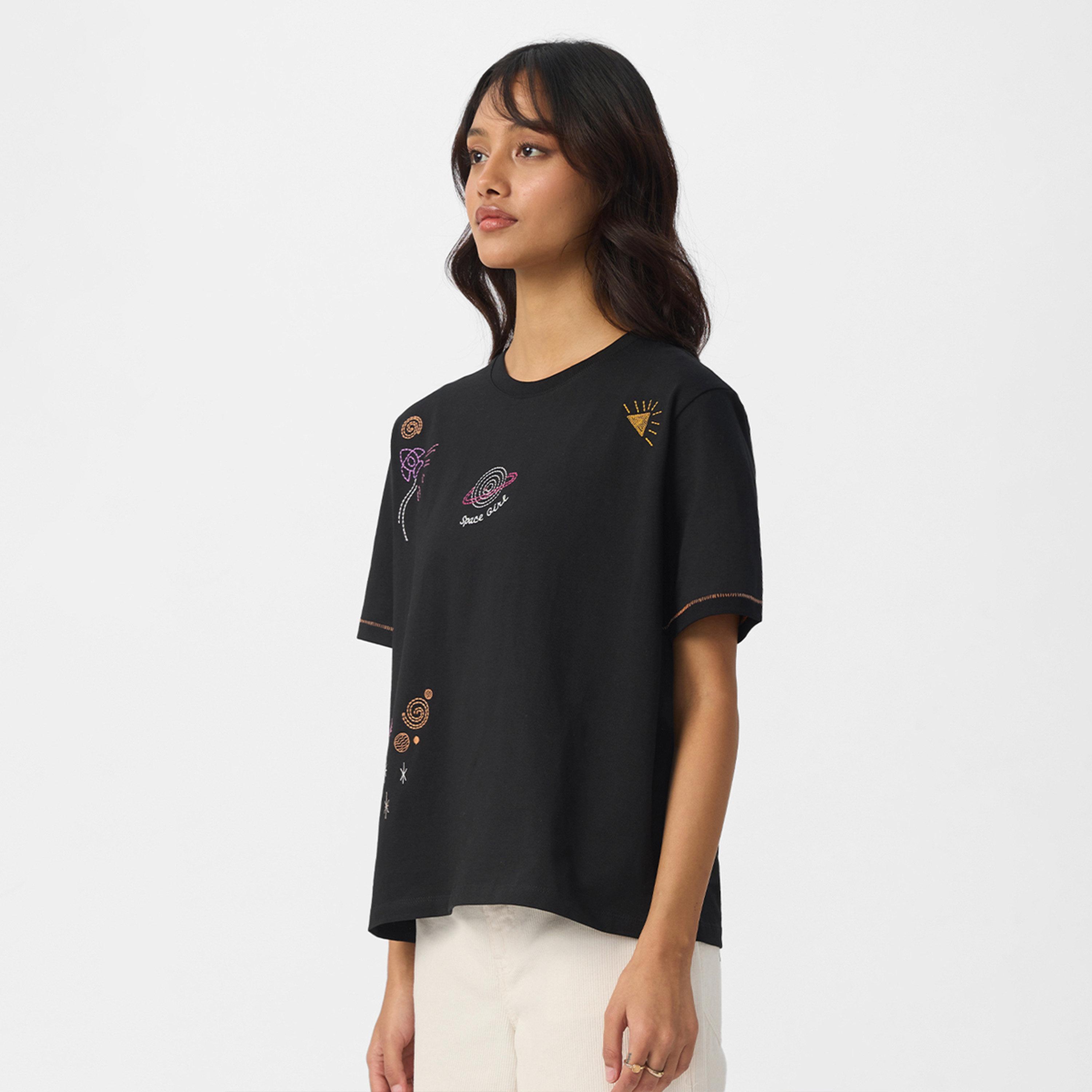 The Souled Store X Styli Black Space Girl Embroidered Relaxed Fit T-Shirt-women-clothing-tshirts-image-1