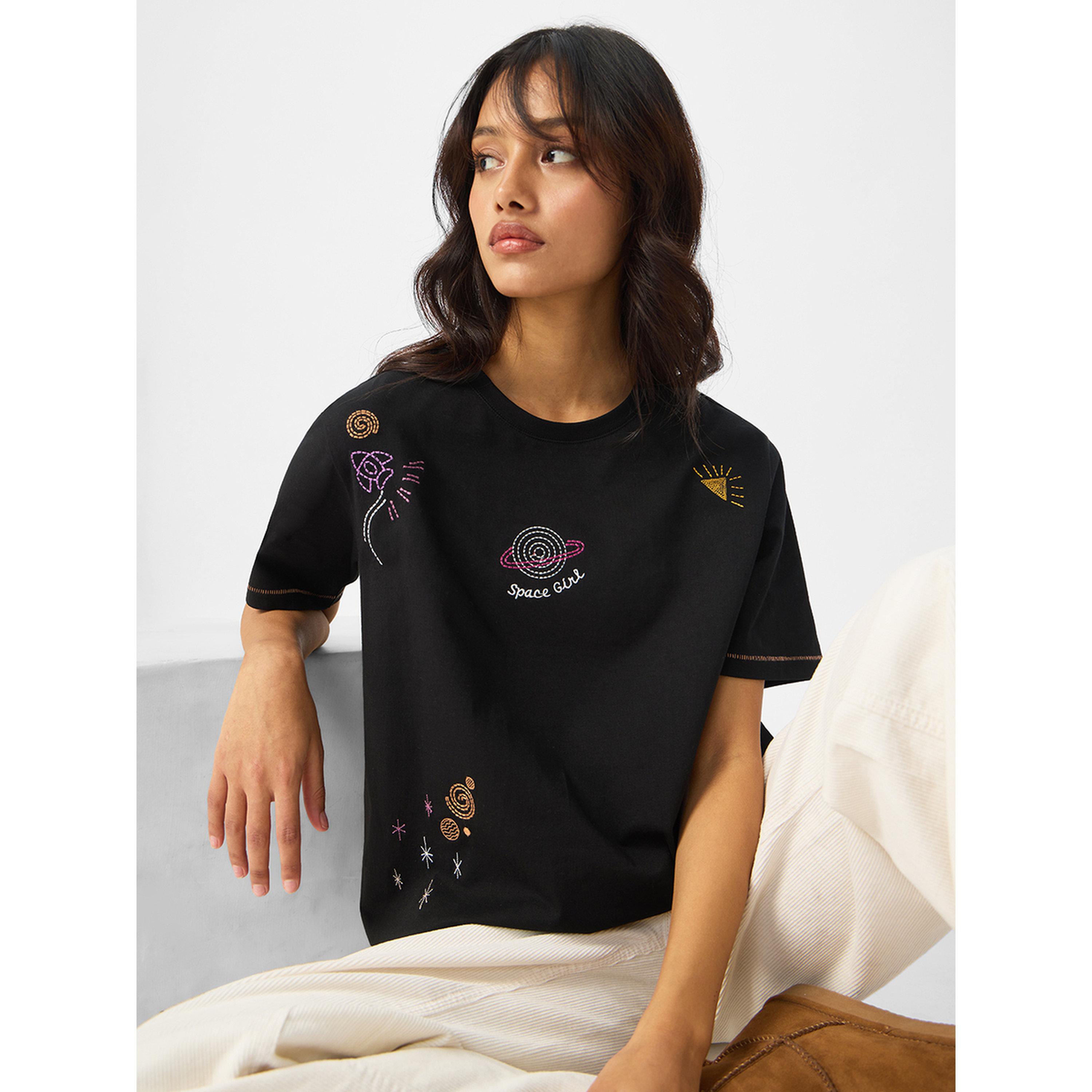 The Souled Store X Styli Black Space Girl Embroidered Relaxed Fit T-Shirt-women-clothing-tshirts-image-3