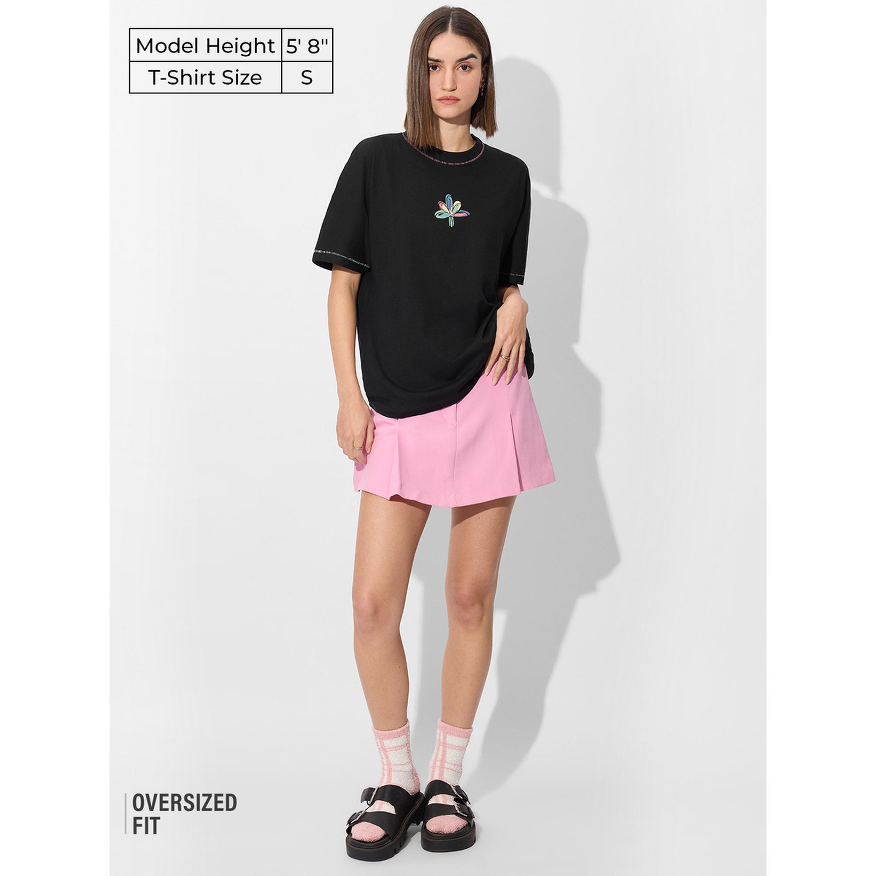 The Souled Store X Styli Black Graphic Print Oversized T-Shirt-women-clothing-tshirts-image-2