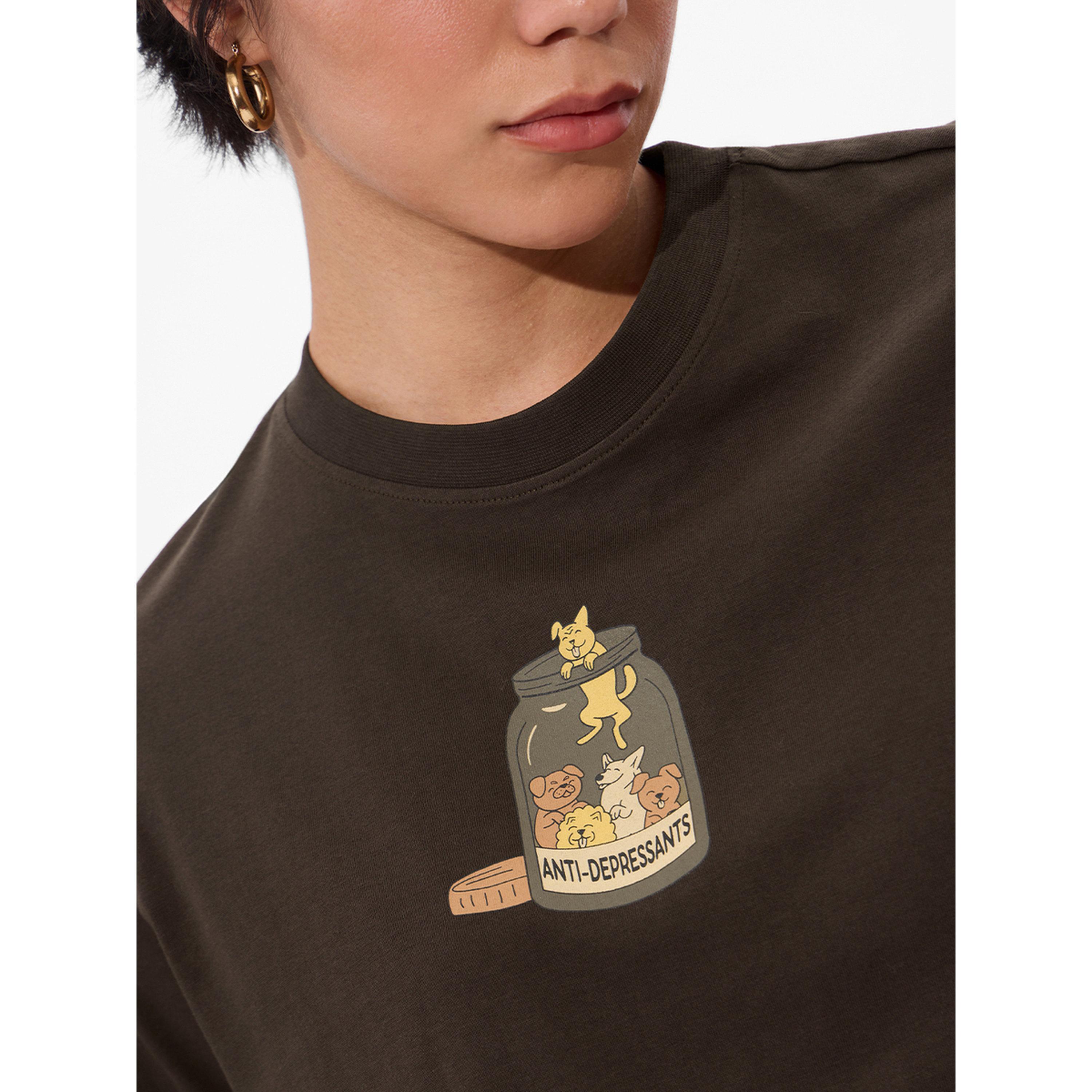 The Souled Store X Styli Brown Graphic Print Relaxed Fit T-Shirt-women-clothing-tshirts-image-5