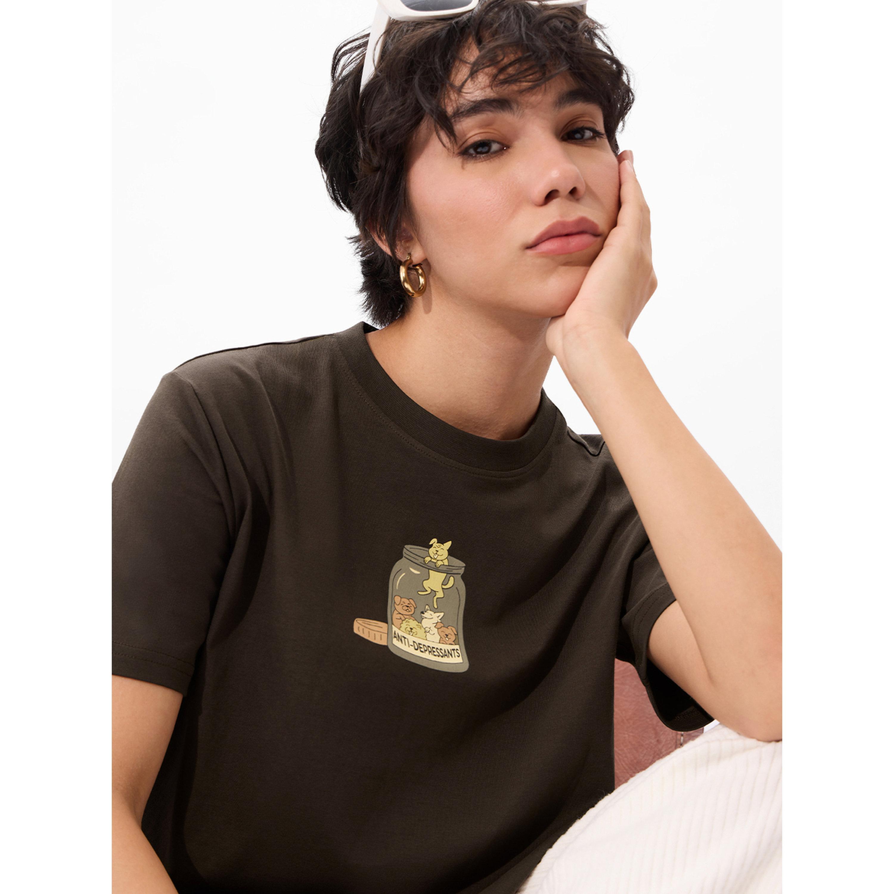 The Souled Store X Styli Brown Graphic Print Relaxed Fit T-Shirt-women-clothing-tshirts-image-6