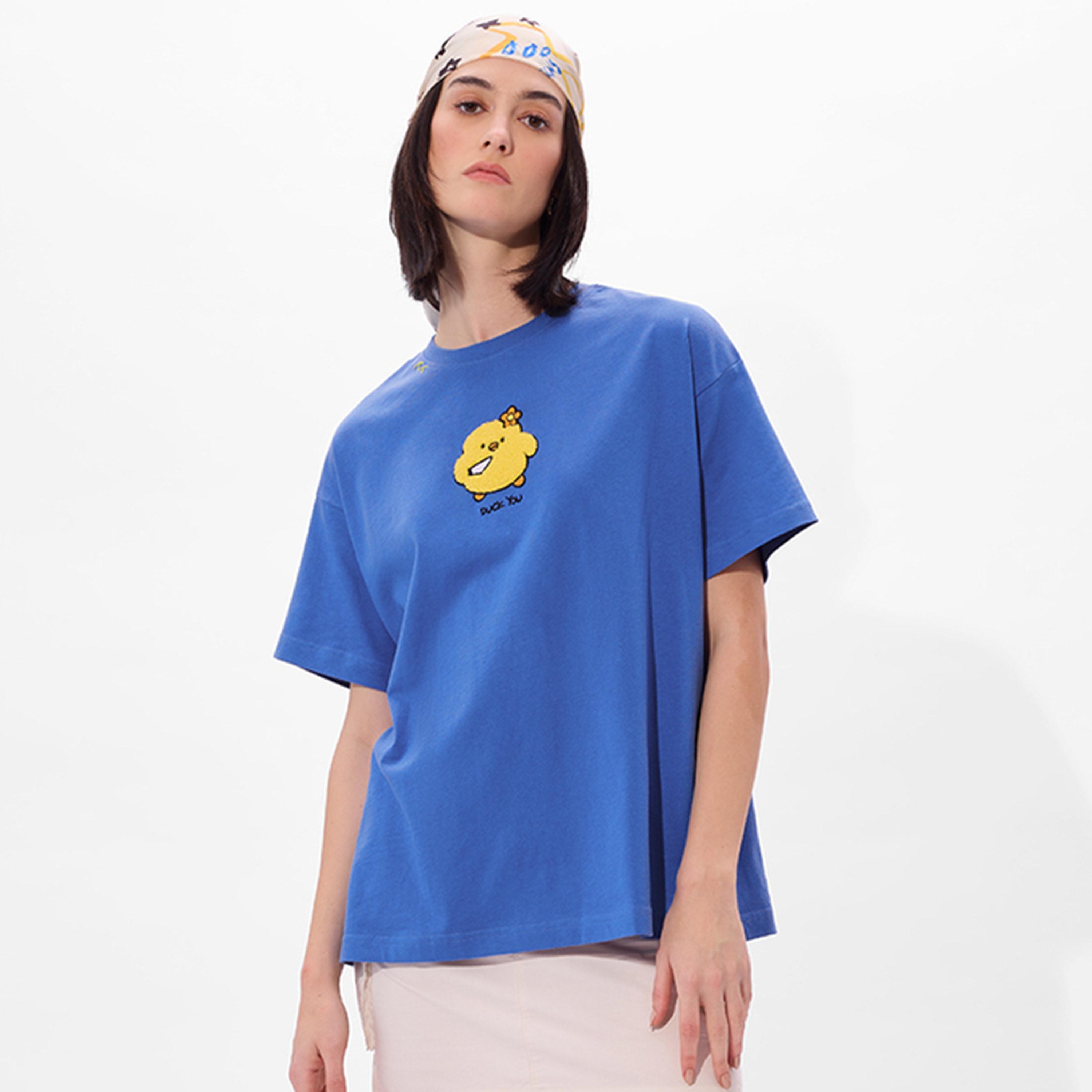 The Souled Store X Styli Blue Embroidered Oversized T-Shirt-women-clothing-tshirts-image-1