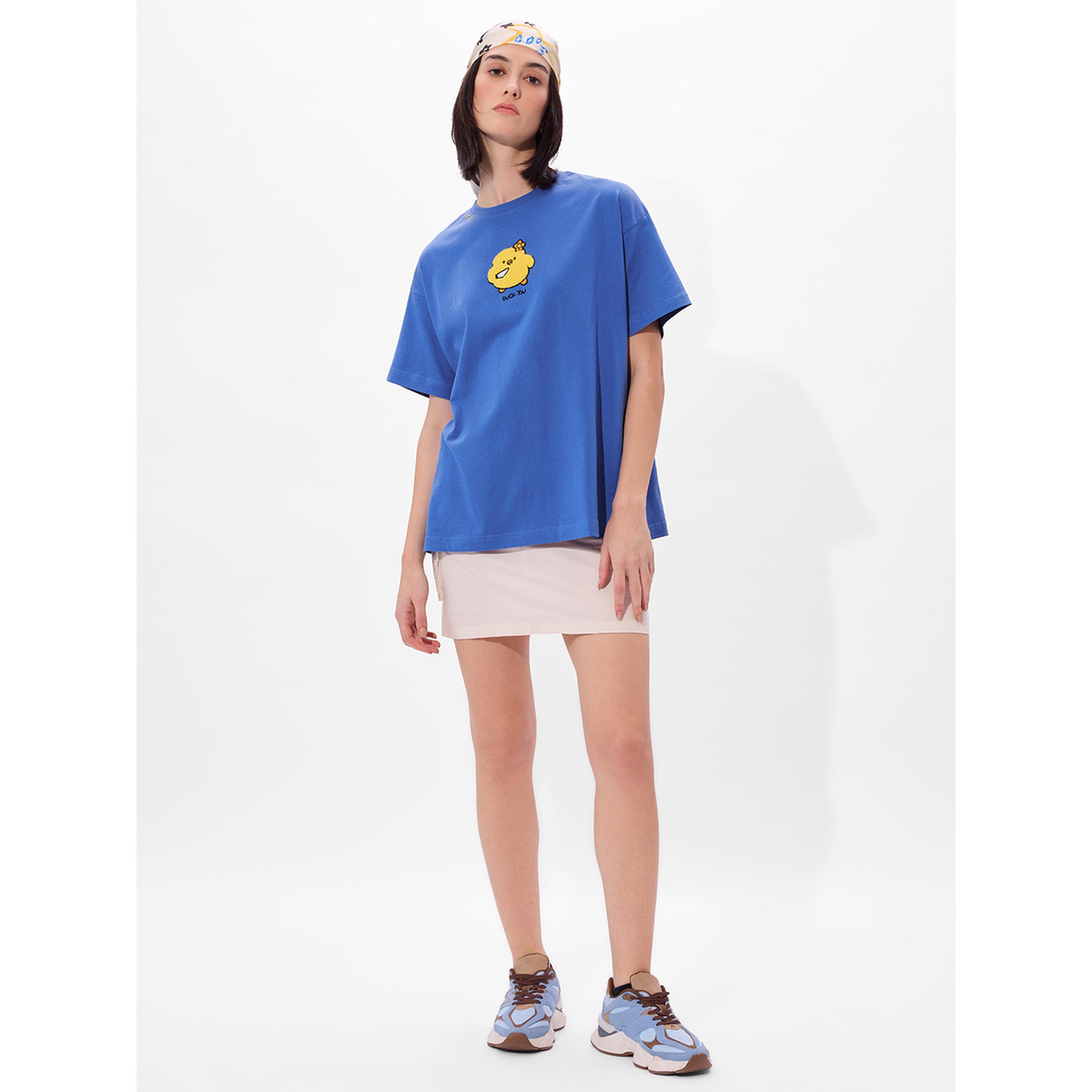 The Souled Store X Styli Blue Embroidered Oversized T-Shirt-women-clothing-tshirts-image-2