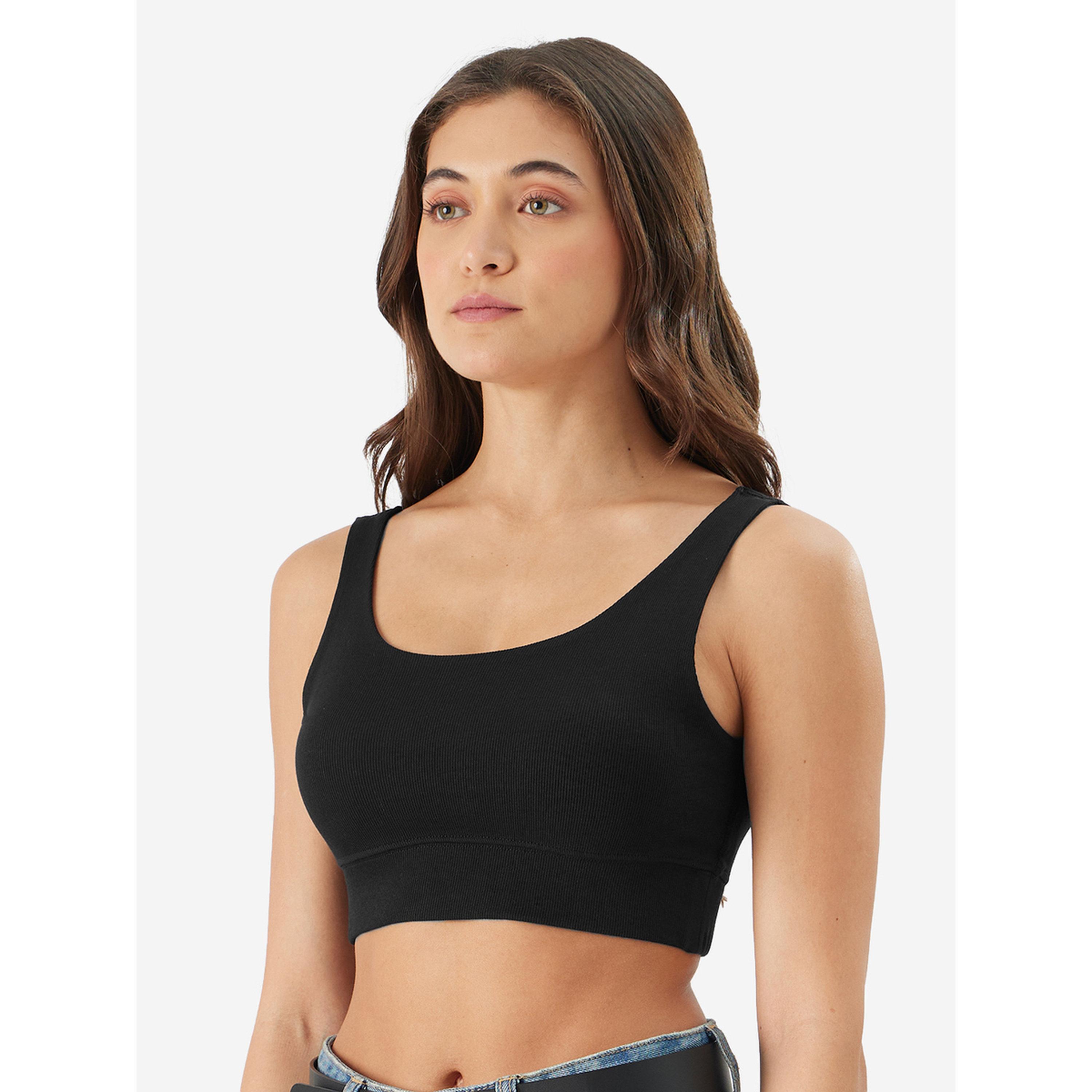 The Souled Store X Styli Black Solid Ribbed Bralette-women-clothing-shirtsandblouses-blouses-image-1