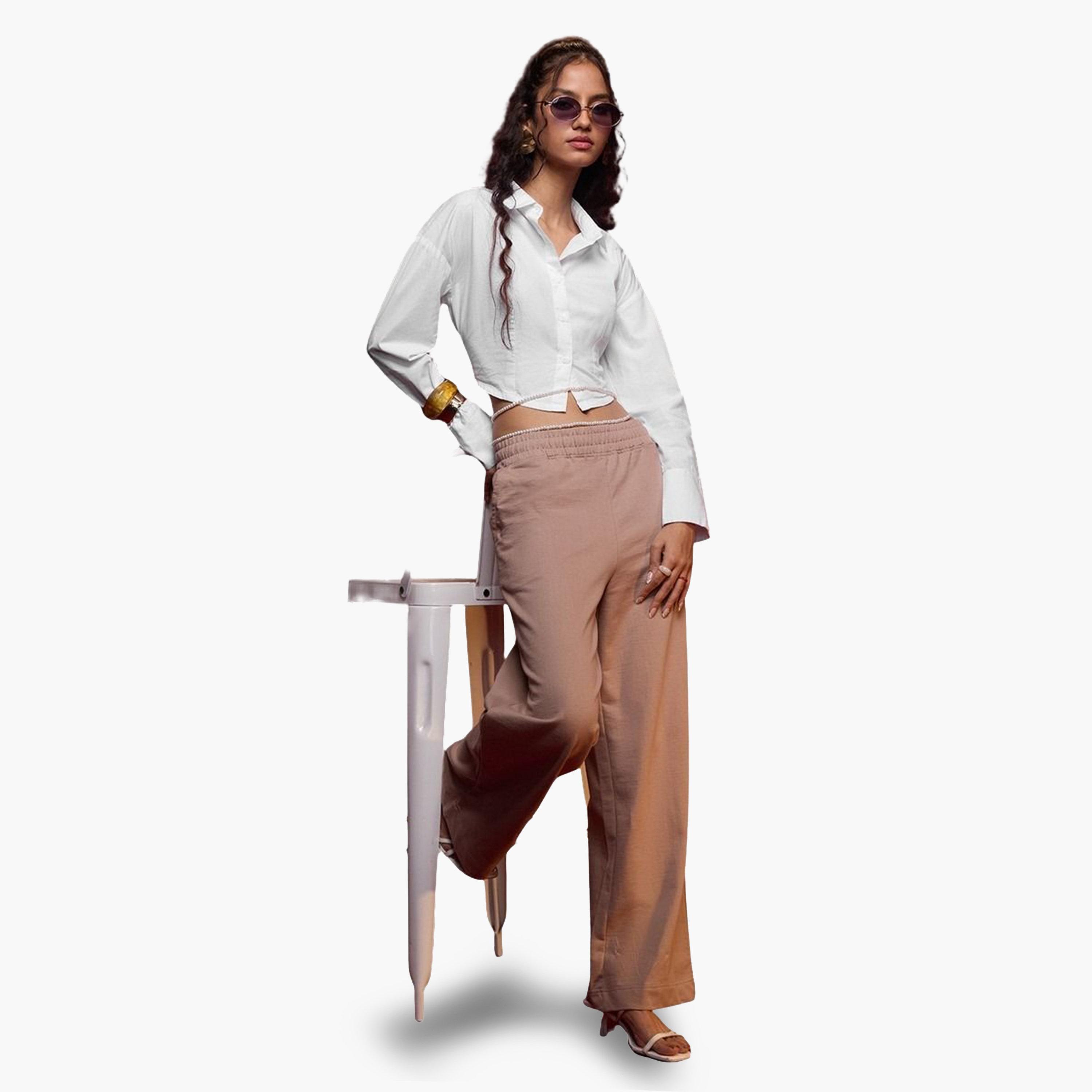 The Souled Store X Styli White Cotton Long Sleeve Crop Shirt-women-clothing-shirtsandblouses-blouses-image-2