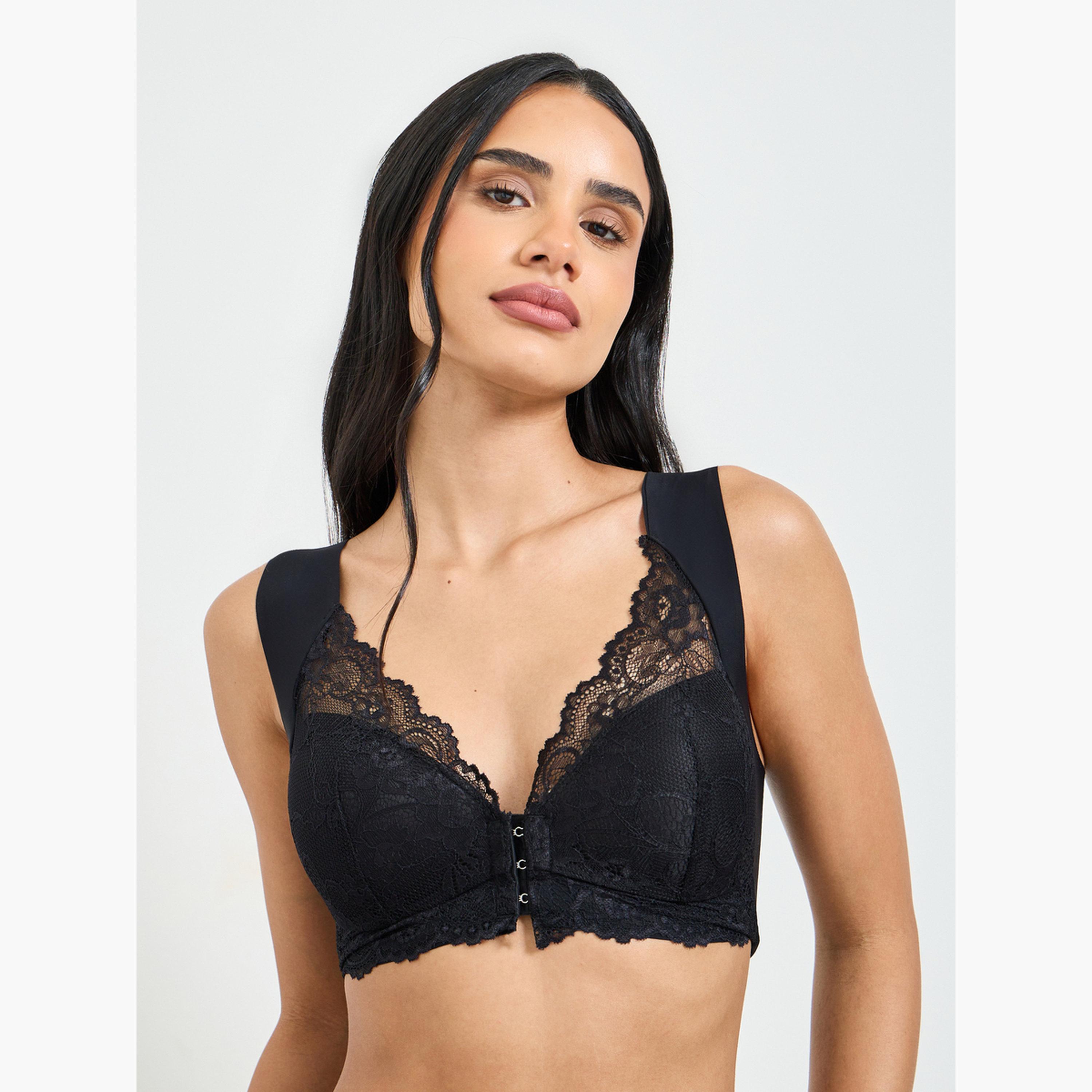 Take Two Black Lace Insert Padded Non Wired Bra and Midi Brief Set-women-clothing-lingerie-lingeriesets-image-2