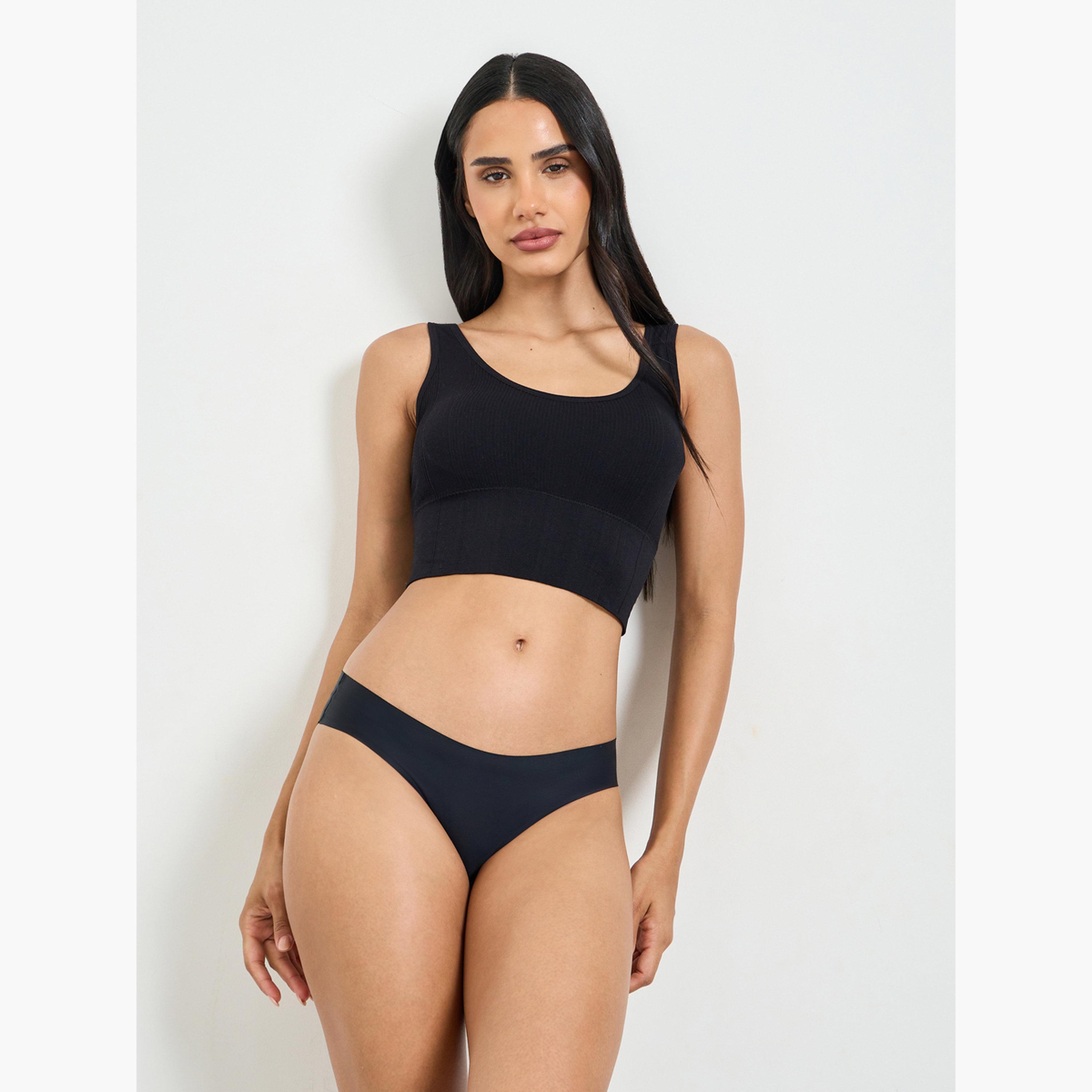 بلوزة قصيرة طويلة سادة بتفاصيل بارزة الملمس ومبطنة بدون أسلاك-women-clothing-lingerie-bras-image-2