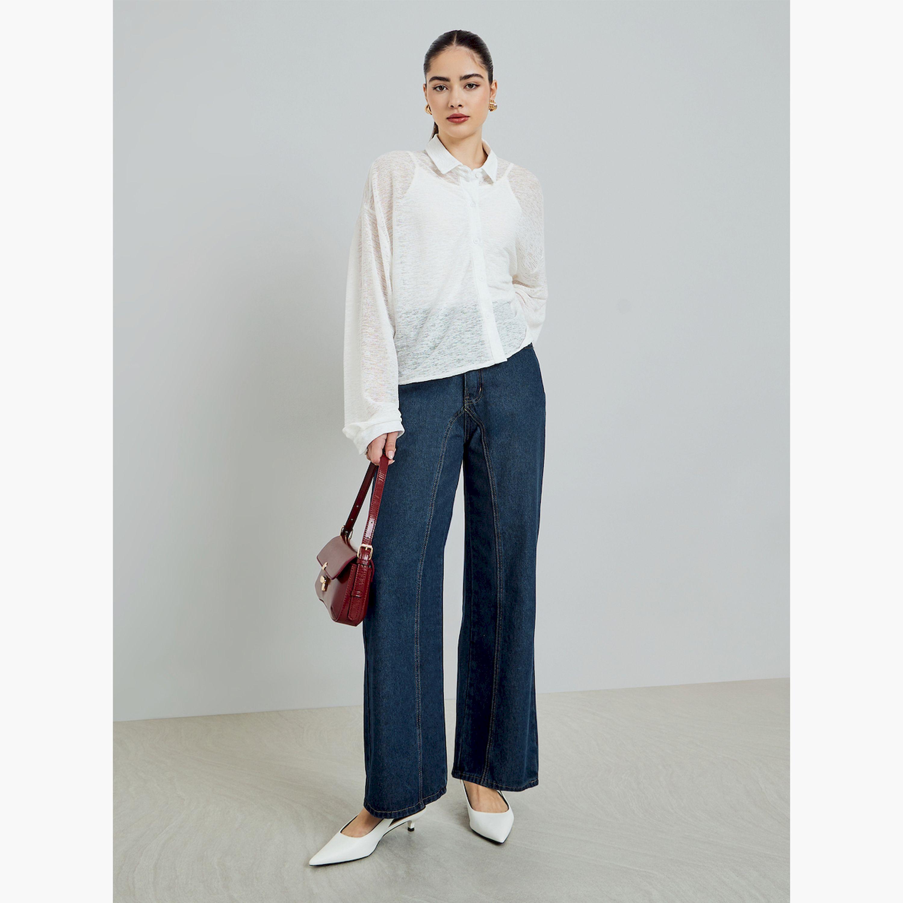 Styli White Long Sleeve Buttoned Knit Top-women-clothing-shirtsandblouses-shirts-image-2