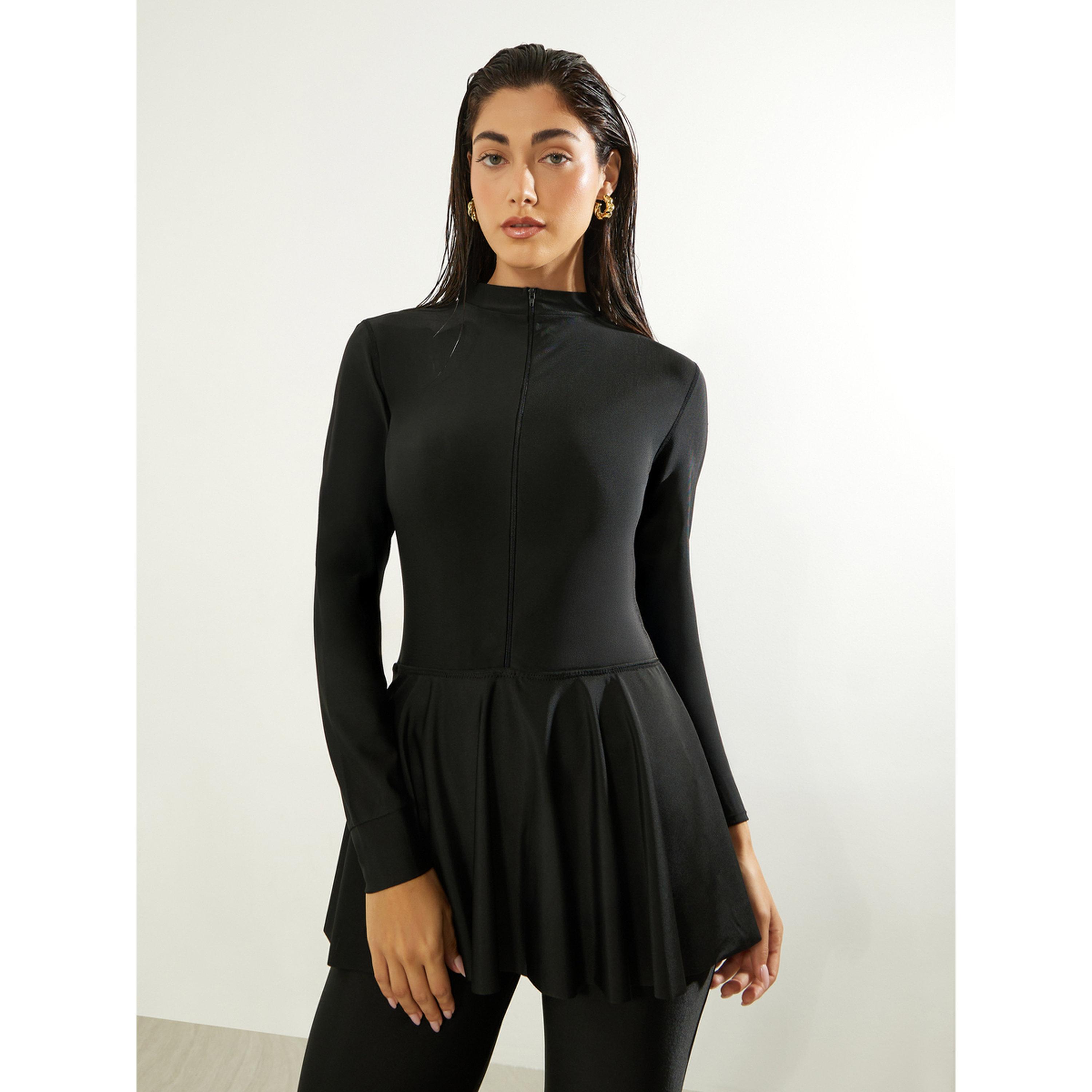 Styli Pack of 3 - Full Sleeve Burkini with Attached Skirt and Woven Marble Print Front Open Maxi Coverup-women-clothing-swimandbeach-swim-burkinis-image-3