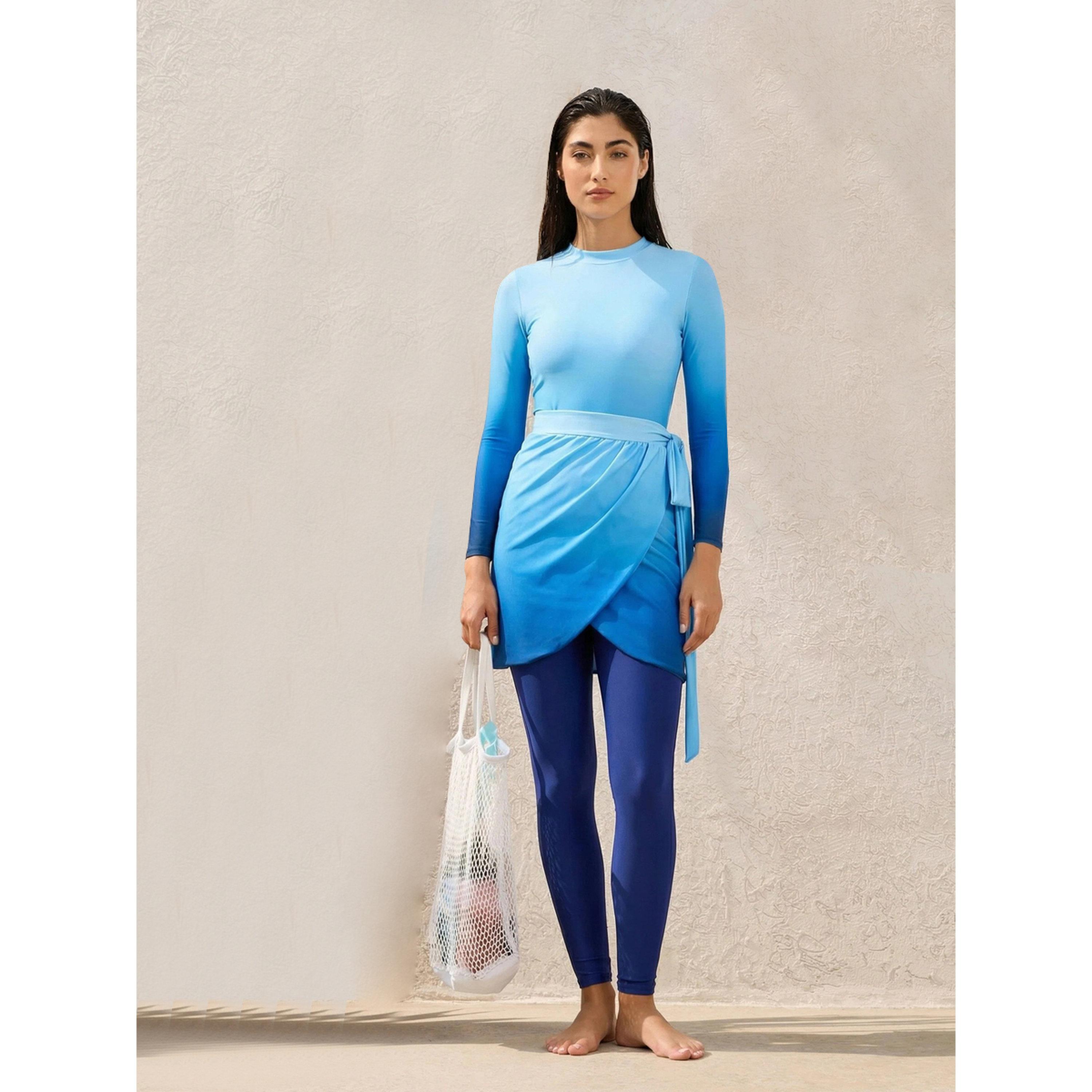 طقم بوركيني 3 قطع من تنورة بنمط لف وليقنز مع بدلة سباحة بنمط أومبري-women-clothing-swimandbeach-swim-burkinis-image-1