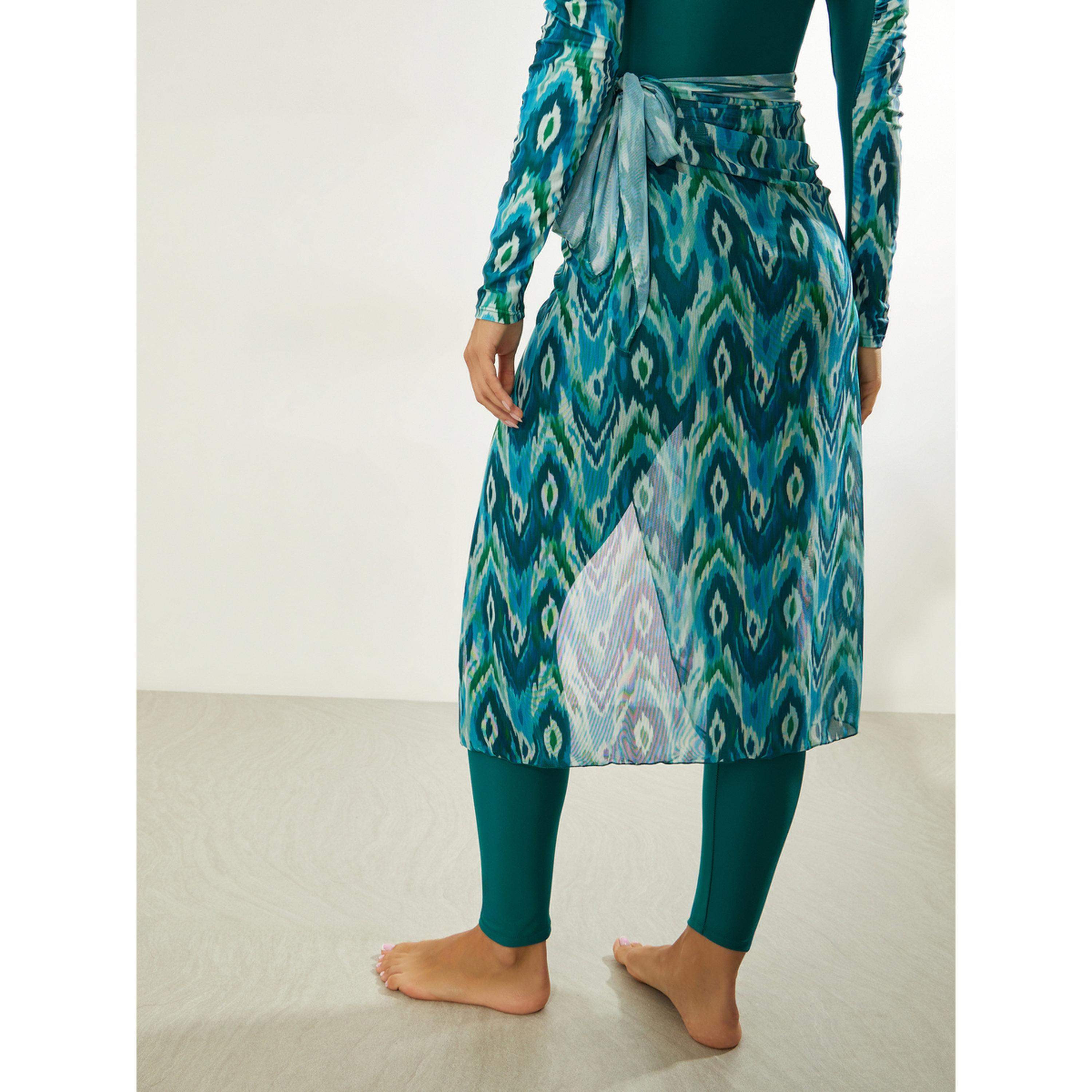 Styli Pack of 3 - Geo Print Half-Zip Swimsuit, Leggings and Printed Wrap Skirt Burkini Set-women-clothing-swimandbeach-swim-burkinis-image-4