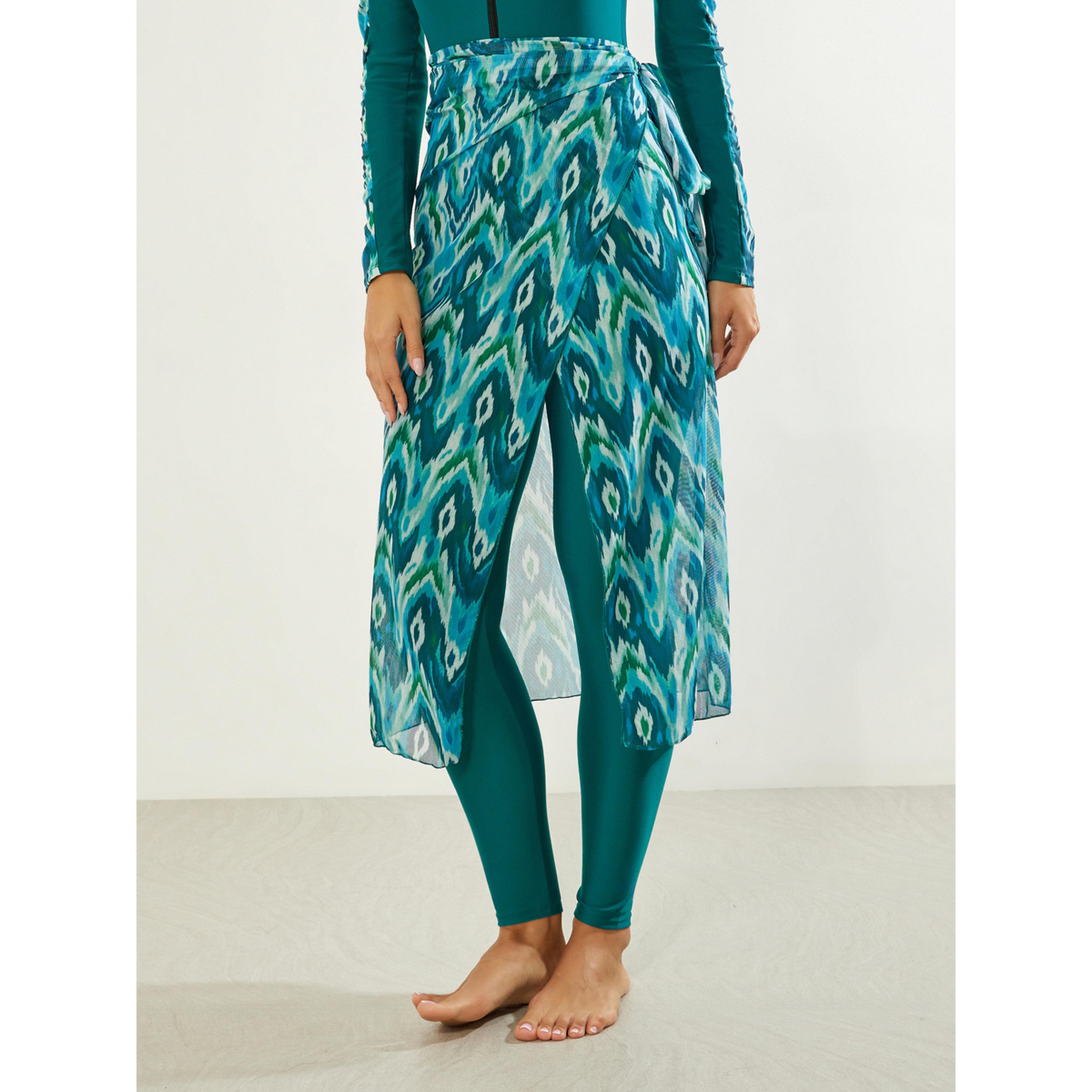 Styli Pack of 3 - Geo Print Half-Zip Swimsuit, Leggings and Printed Wrap Skirt Burkini Set-women-clothing-swimandbeach-swim-burkinis-image-6