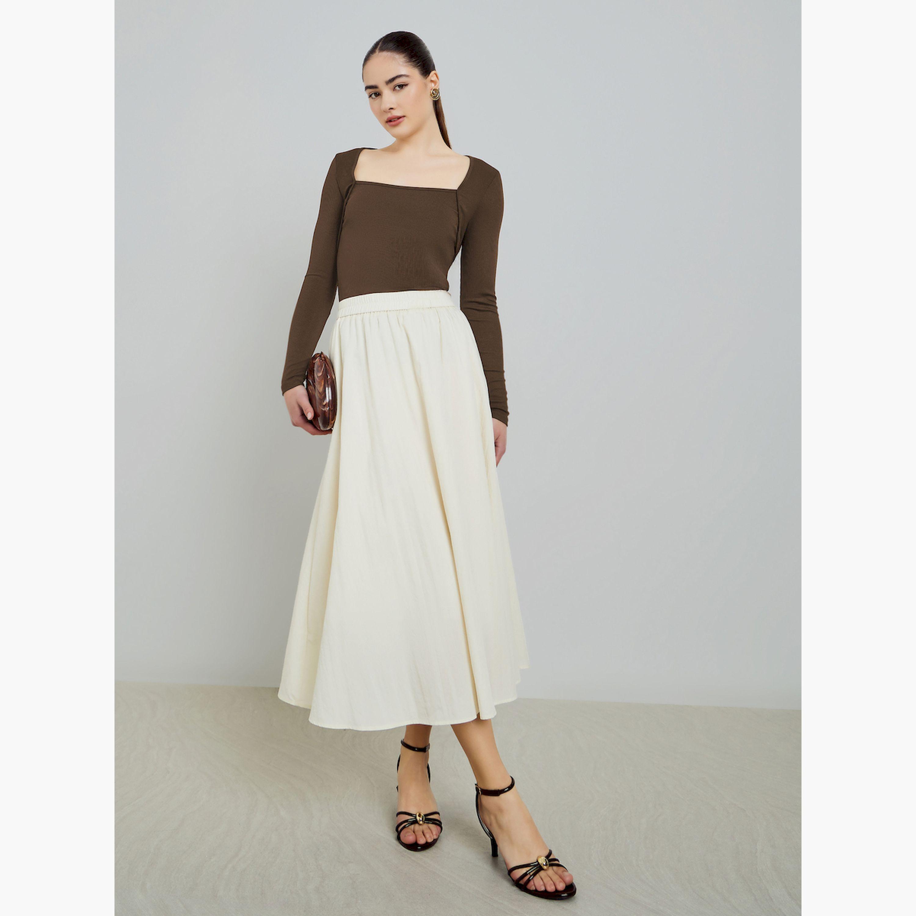 Styli Beige A-Line Midi Skirt-women-clothing-bottoms-skirts-image-2